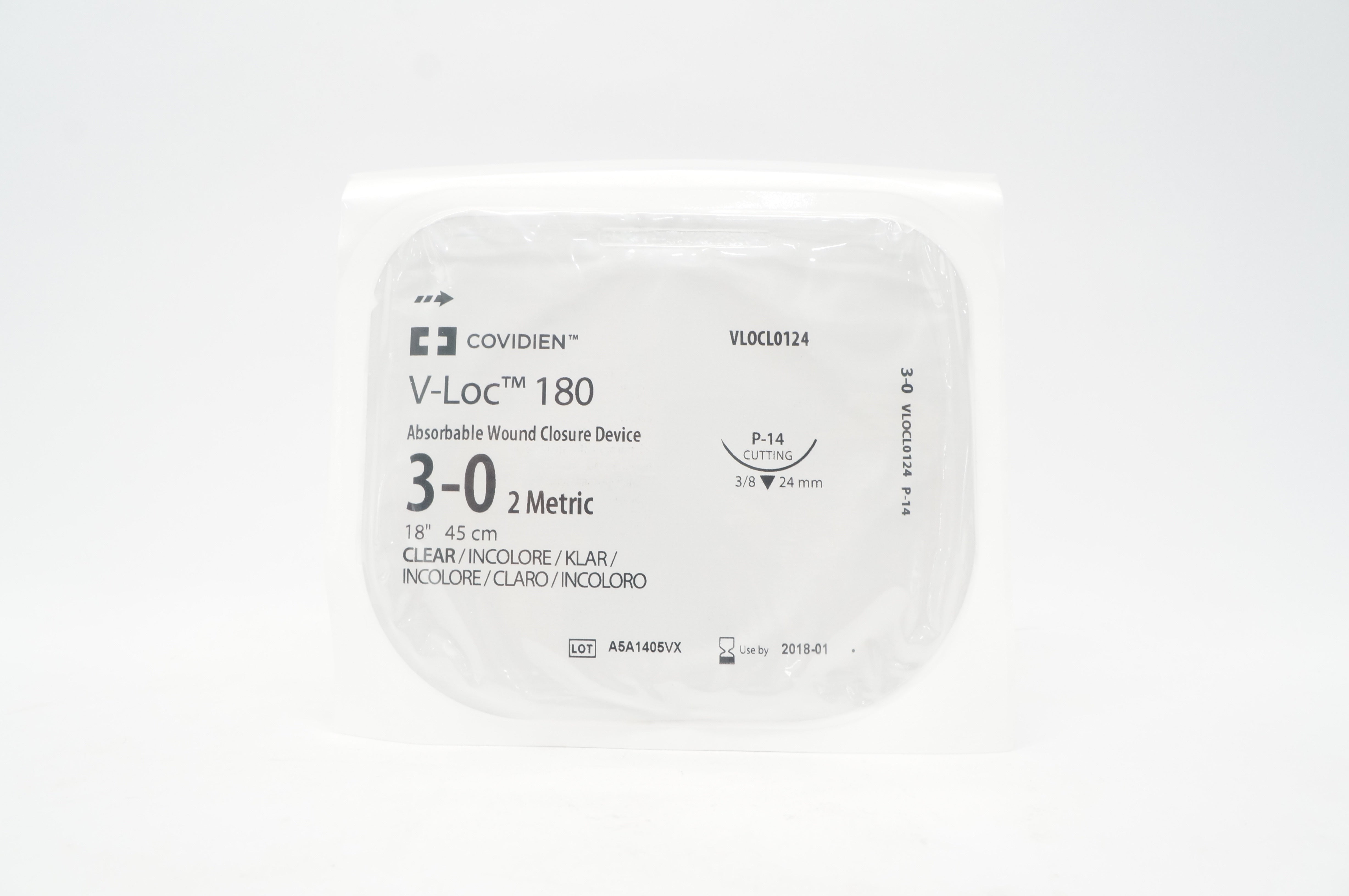 Covidien VLOCL0124 3-0 V-Loc 180 Wound Closure Device P-14 3/8c 24mm, 18inch (x)