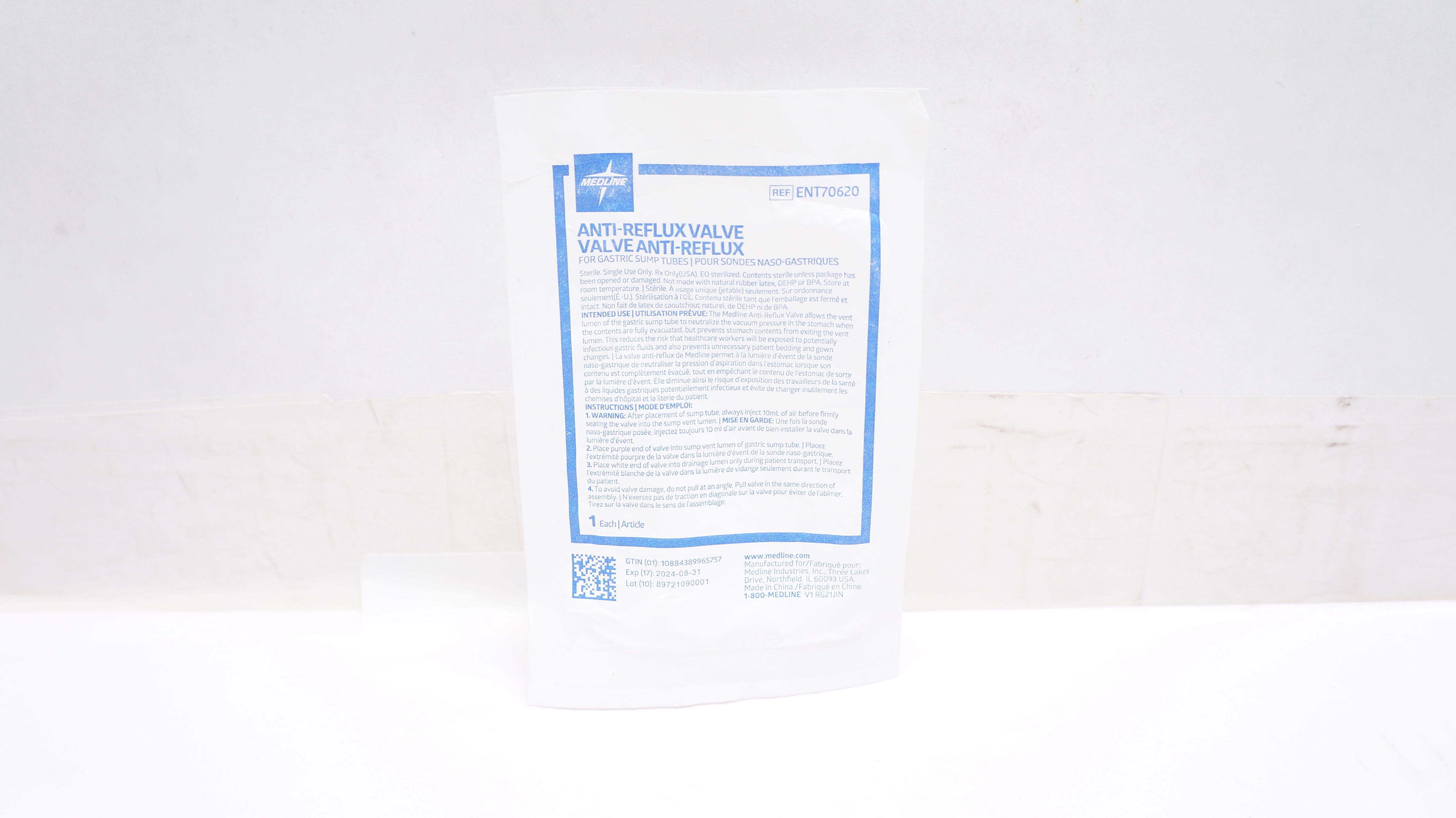 Medline ENT70620 Anti-Reflux Valve For Gastric Sump Tubes