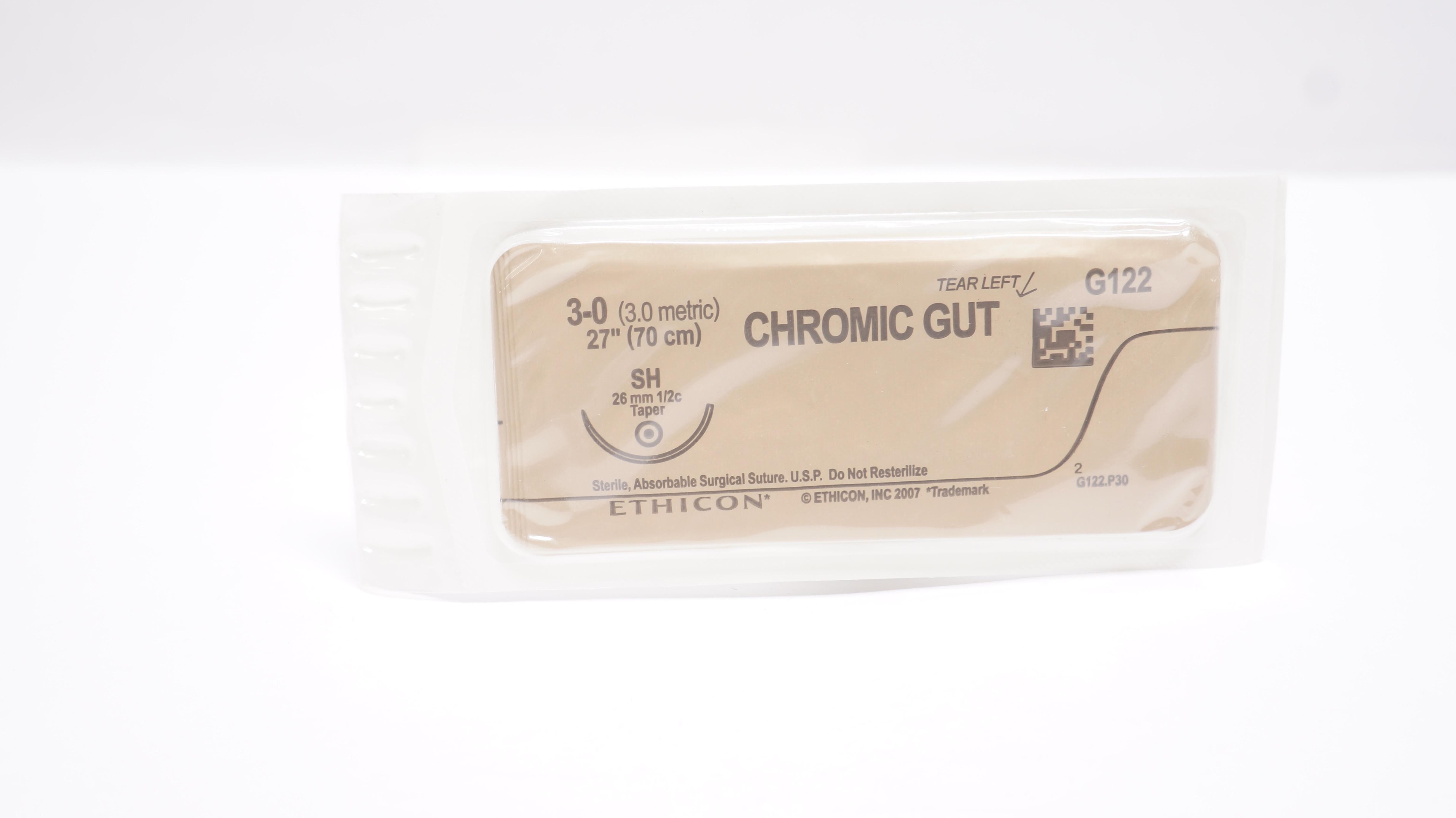 Ethicon G122 3-0 Chromic Gut SH 26mm 1/2c Taper 27inch