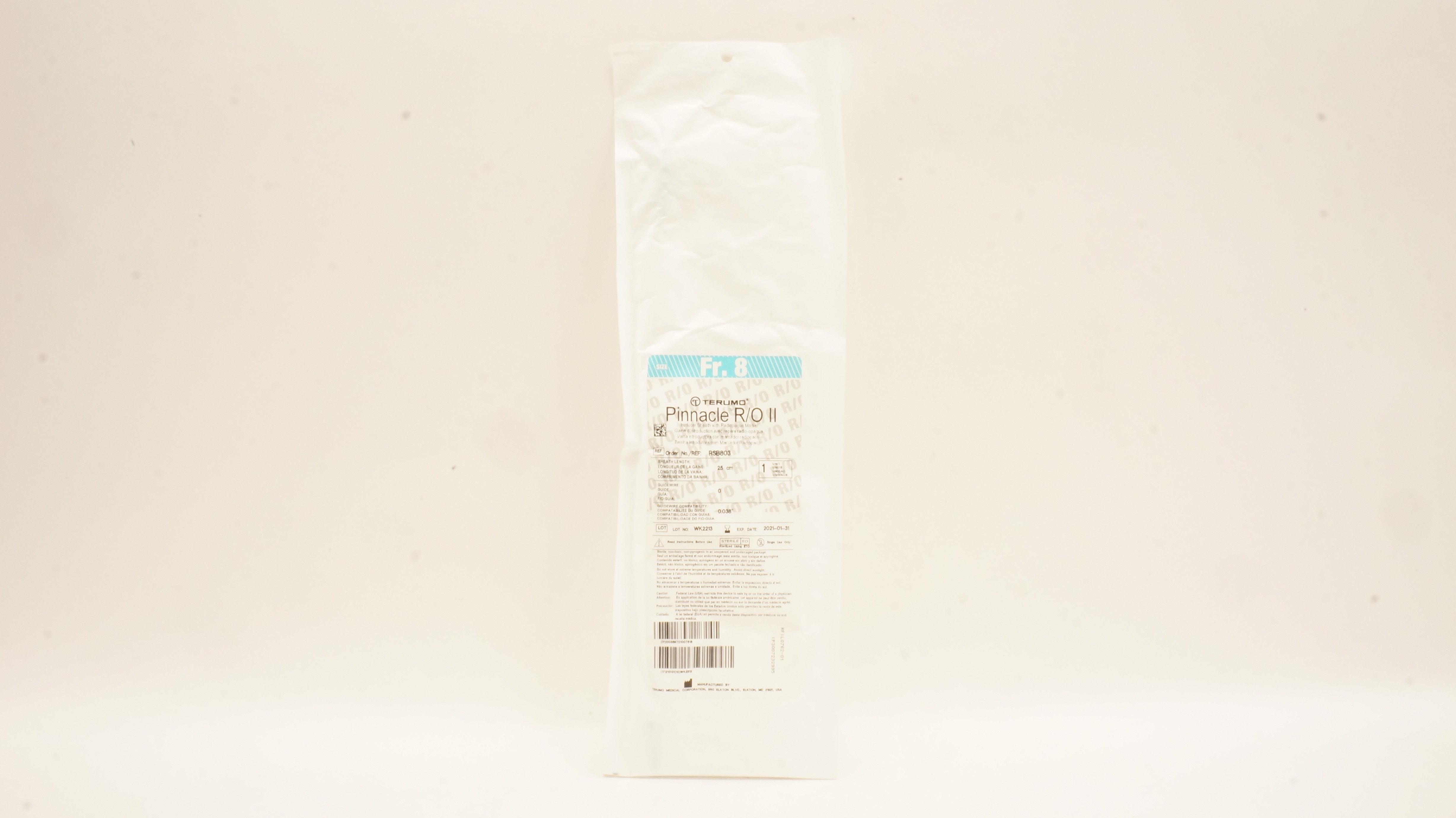 Terumo RSB803 Pinnacle R/O II Introducer Sheath 8 Fr x 25 cm x 0.038 inch (x)
