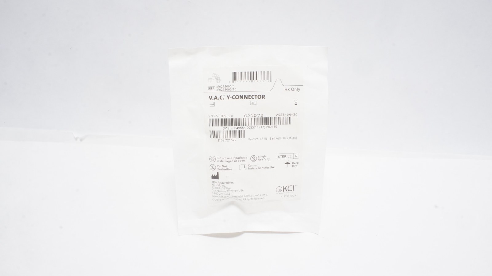 KCI V.A.C. Y-Connector M6275066/5 Medical Supply