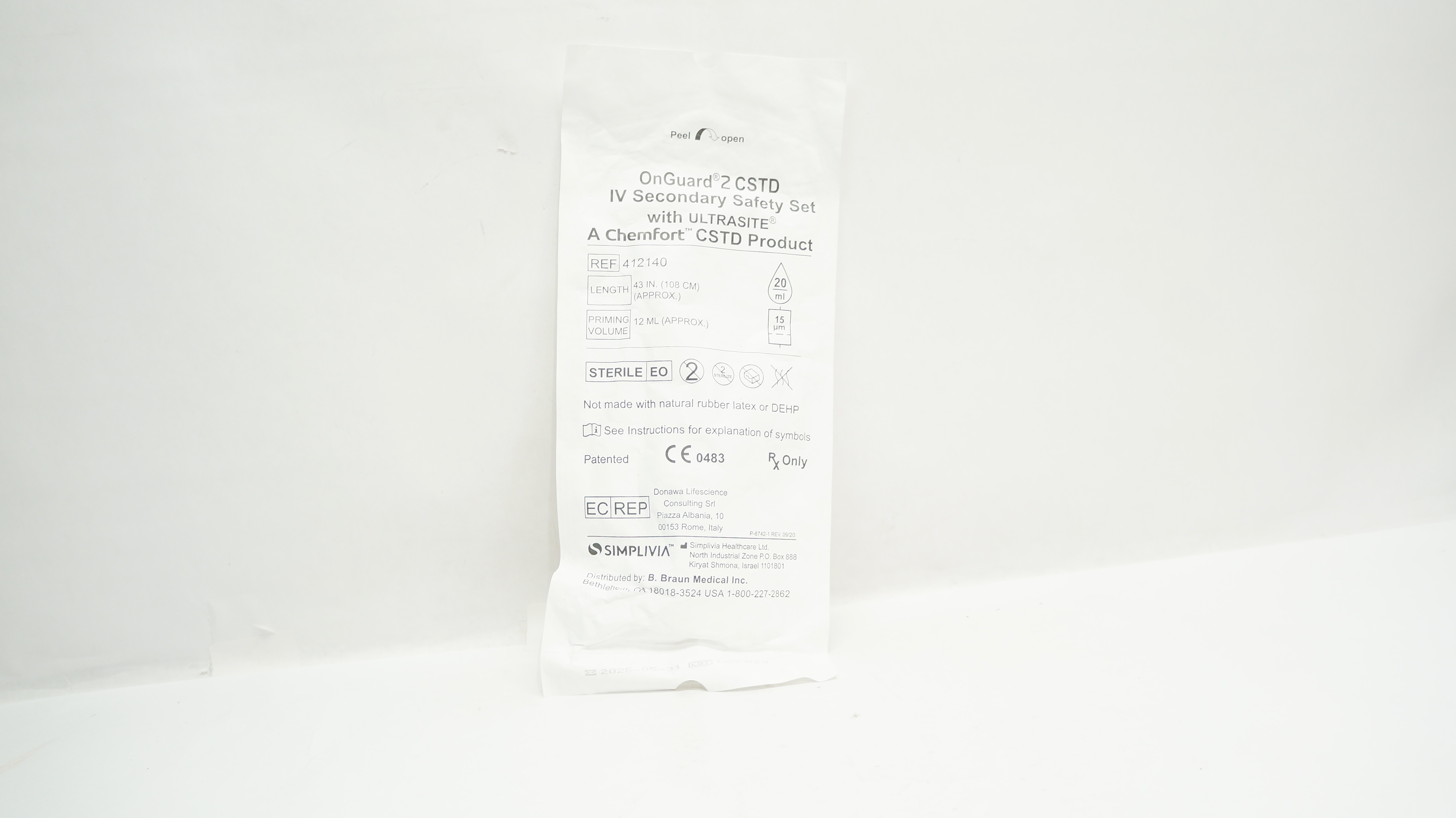 Simplivia Healthcare 412140 OnGuard 2 CSTD IV Secondary Safety Set 43inch x 12ml