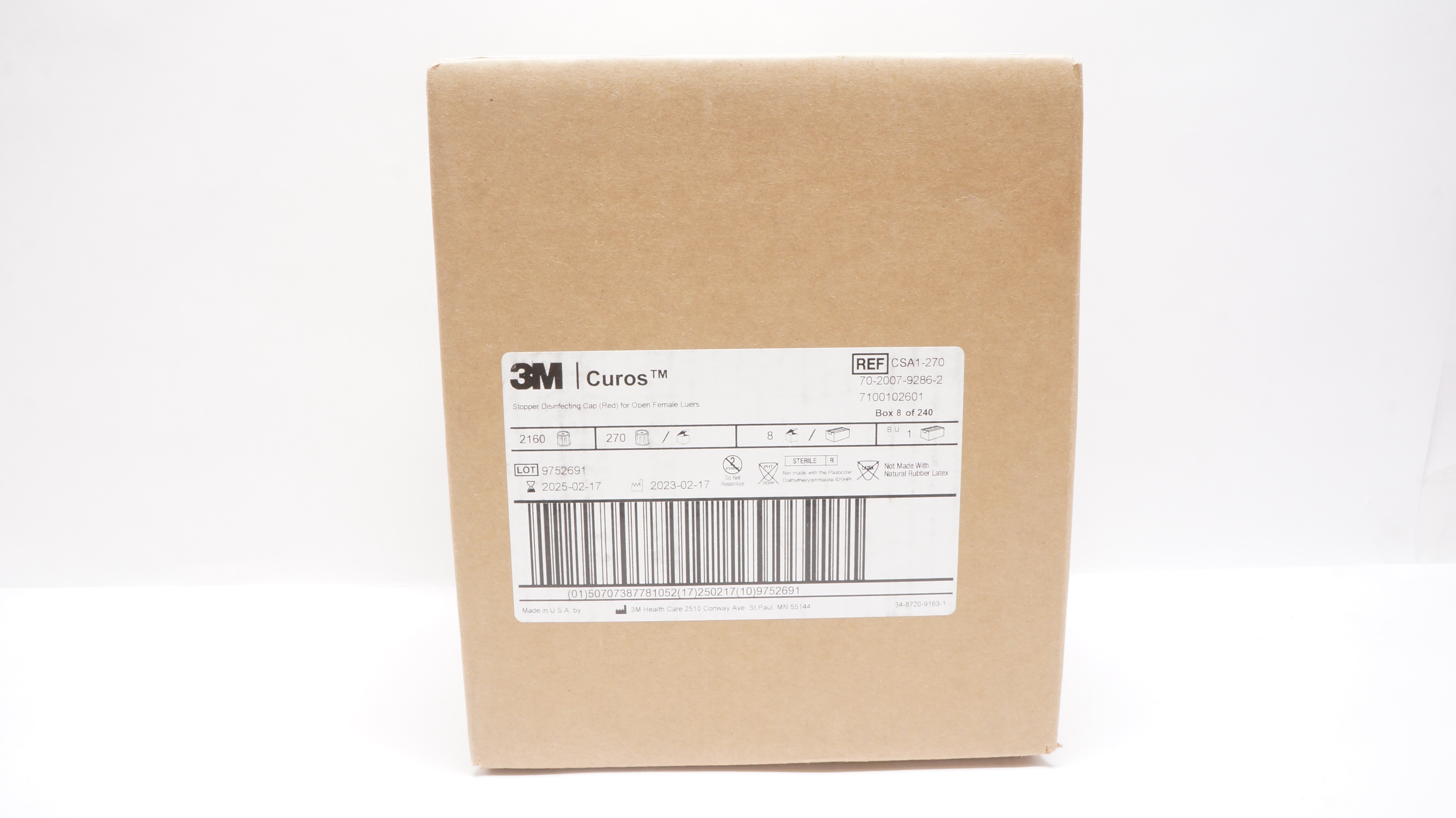 3M CSA1-270 Curos Stopper Disinfecting Cap For Open Female Luers - Case of 2160