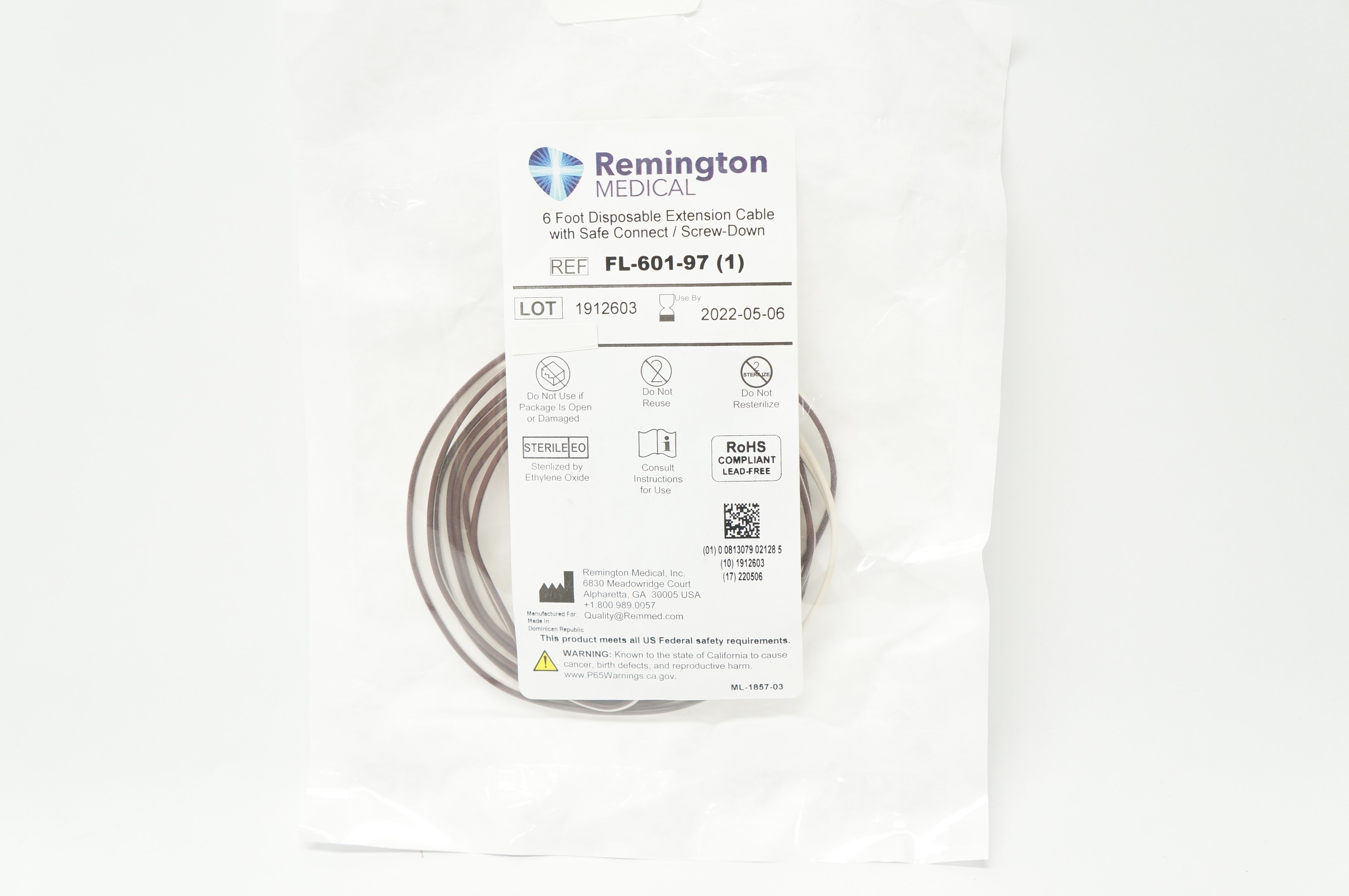 Remington FL-601-97-12 Extension Cable W/Safe Connect / Screw-Down 12Foot