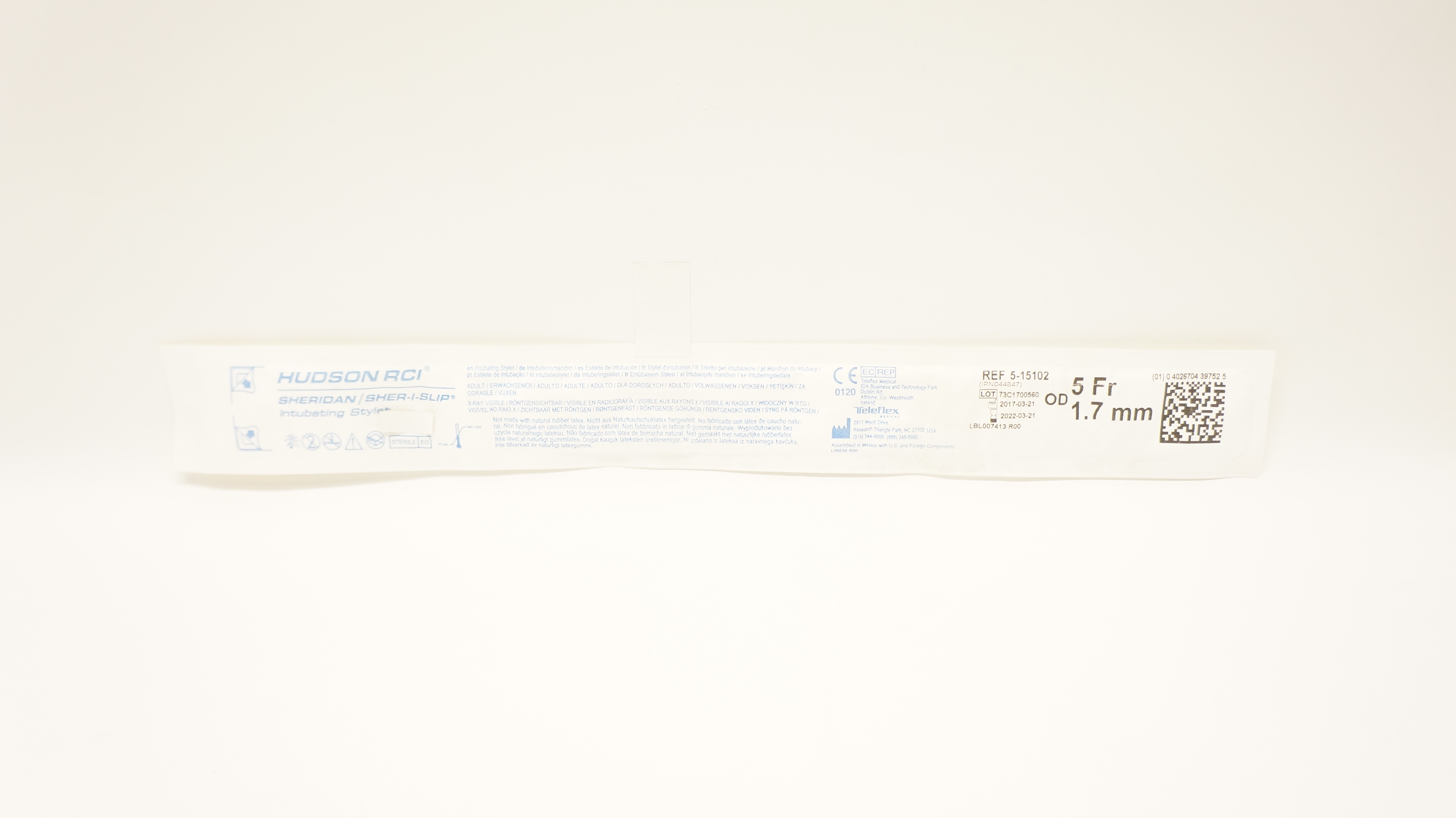 Teleflex 5-15102 Hudson RCI Sheridan/Sher-I-Slip Intubating Stylet 5Fr. OD 1.7mm