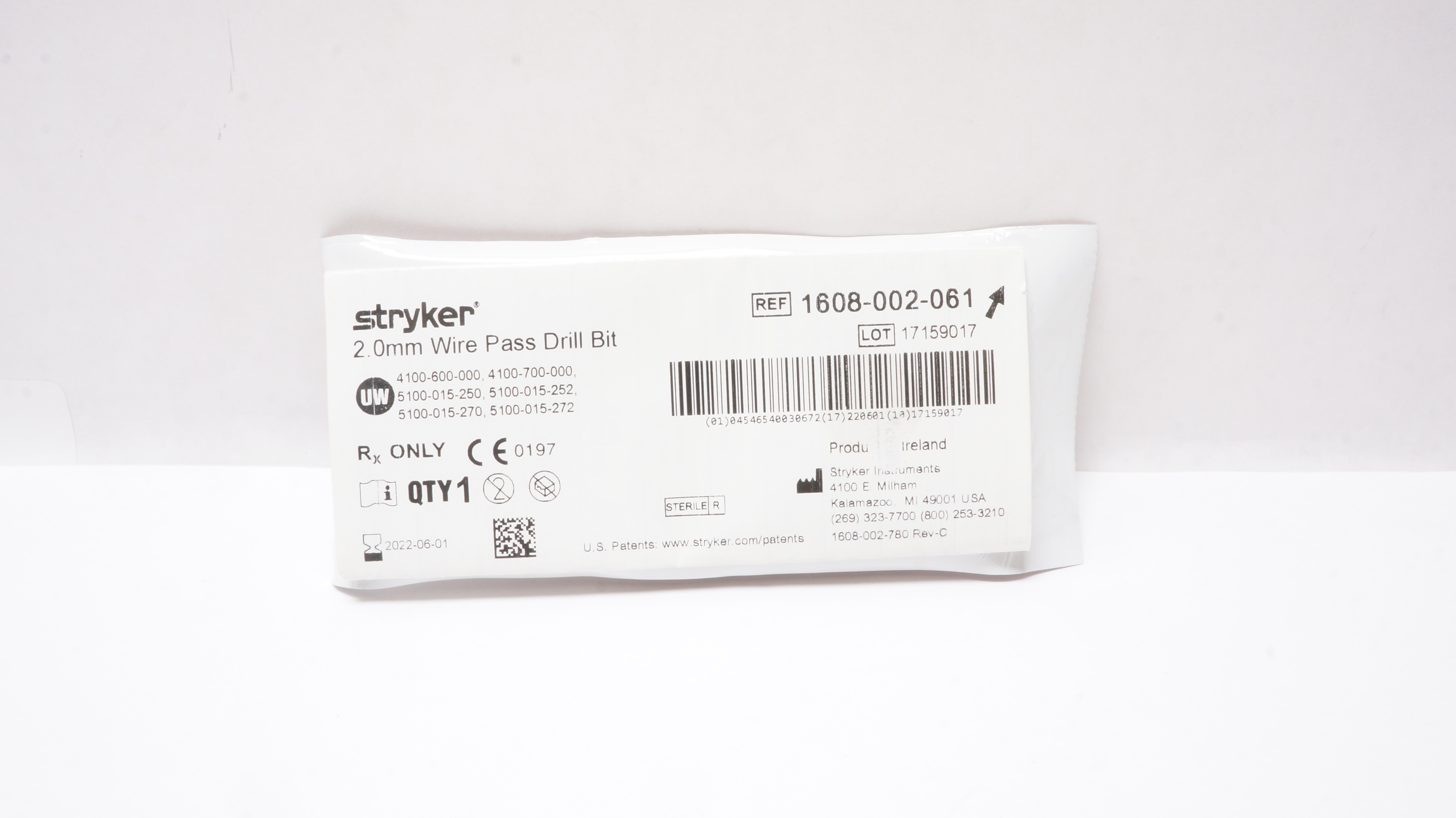 Stryker 1608-002-061 Wire Pass Drill Bit 2.0mm (x)