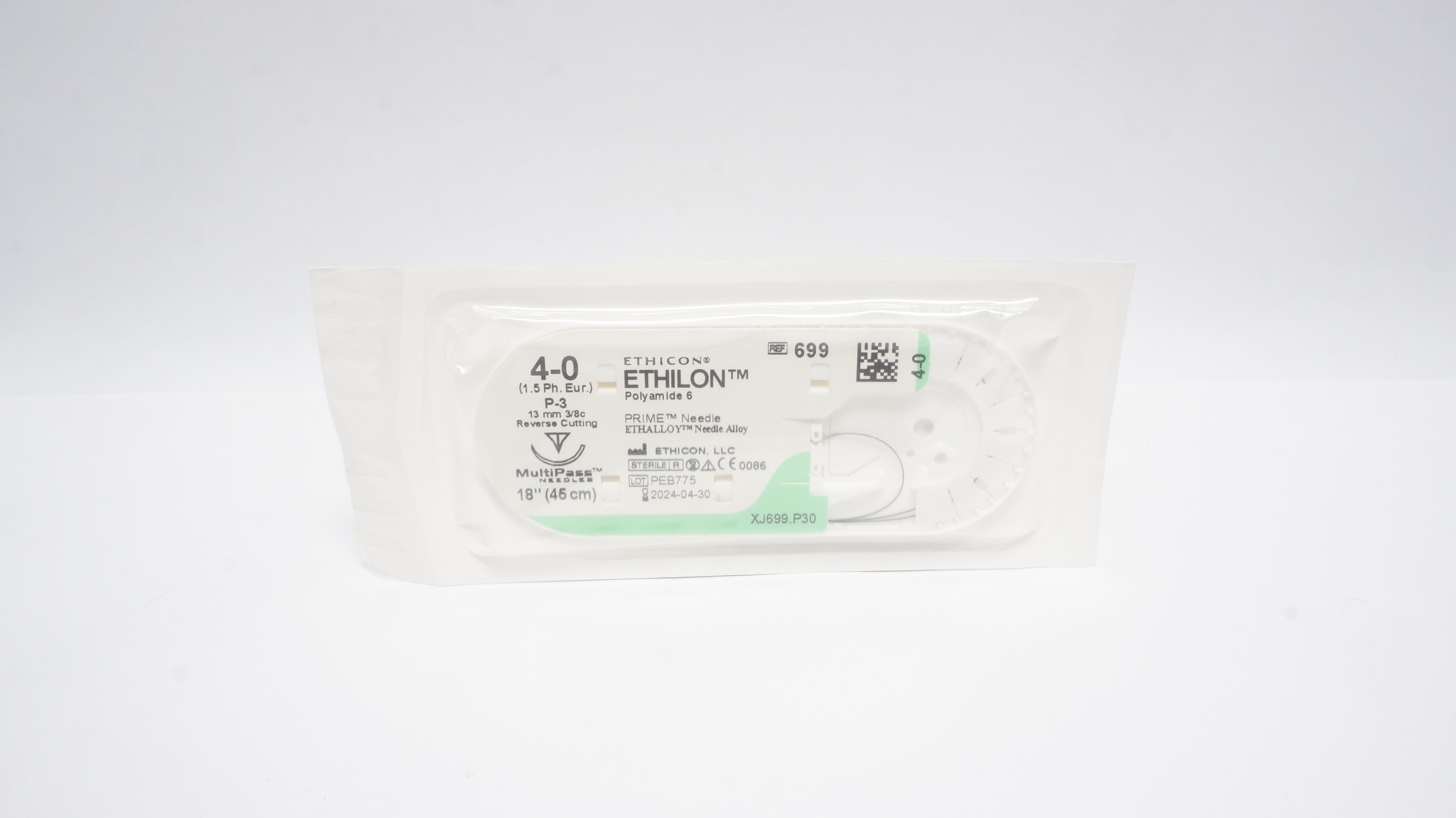 Ethicon 669 4-0 ETHILON BLACK 18in., Stre. P-3 13mm 3-/8c MultiPass Ndle. (x)