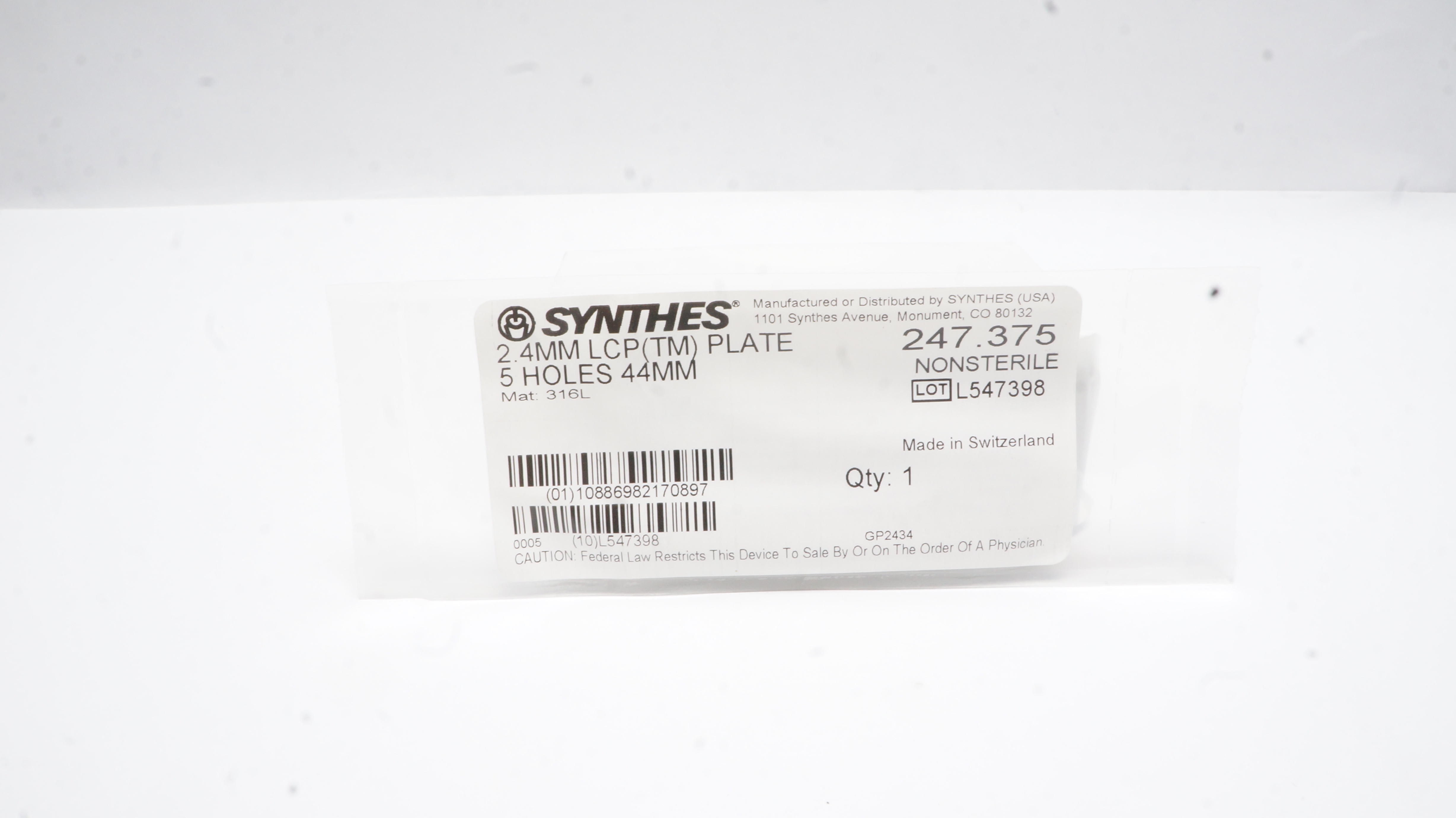 Synthes 2.4mm LCP (TM) Plate 5Holes 44mm