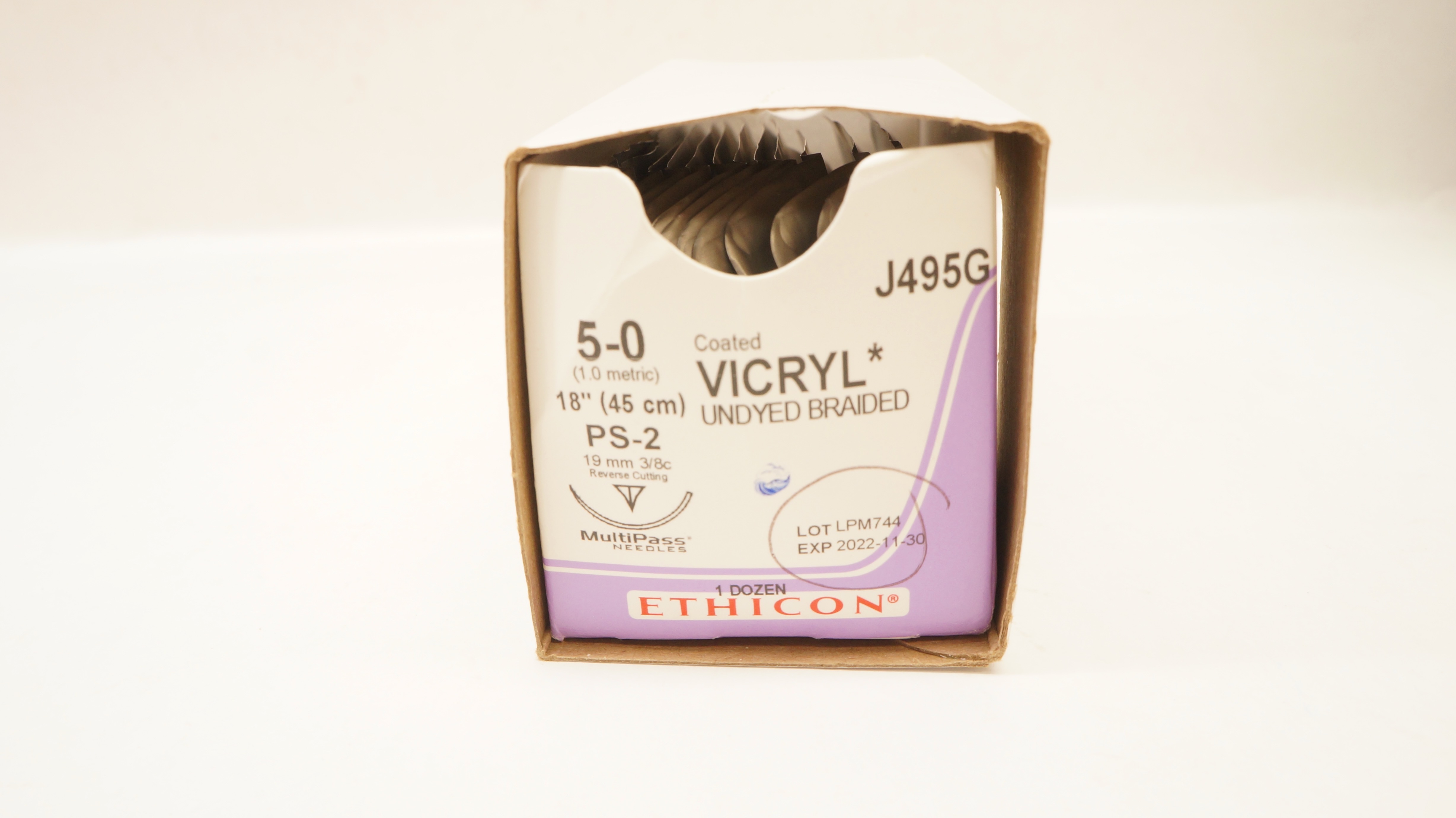 Ethicon J495G 5-0 VICRYL PS-2 19mm 3/8c Reverse Cutting, 18inch - Box of 12 (x)