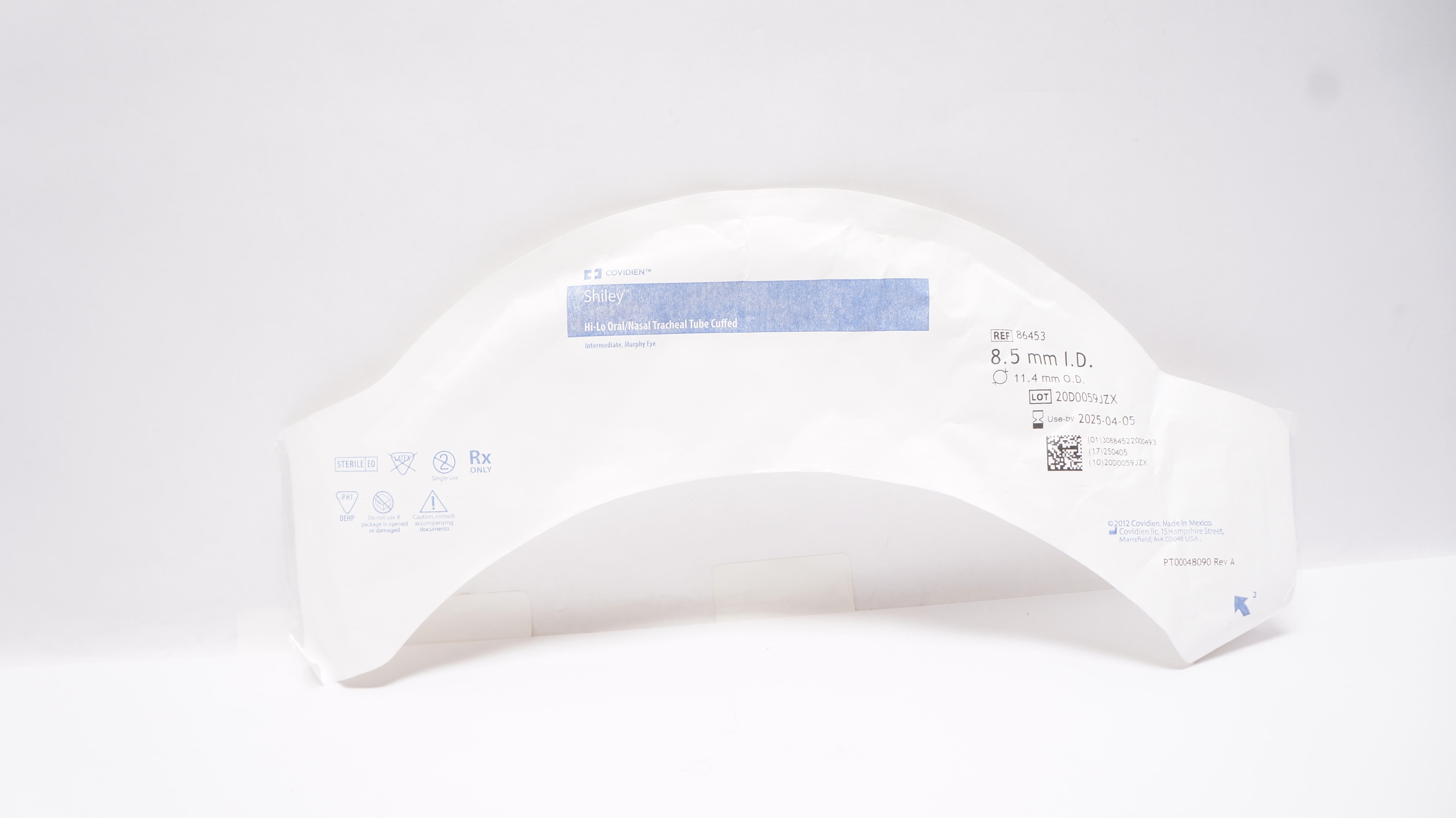Coviden 86453 Shiley Hi Lo Oral/Nasal Tracheal Tube Cuffed 8.5mm ID x 11.4mm OD