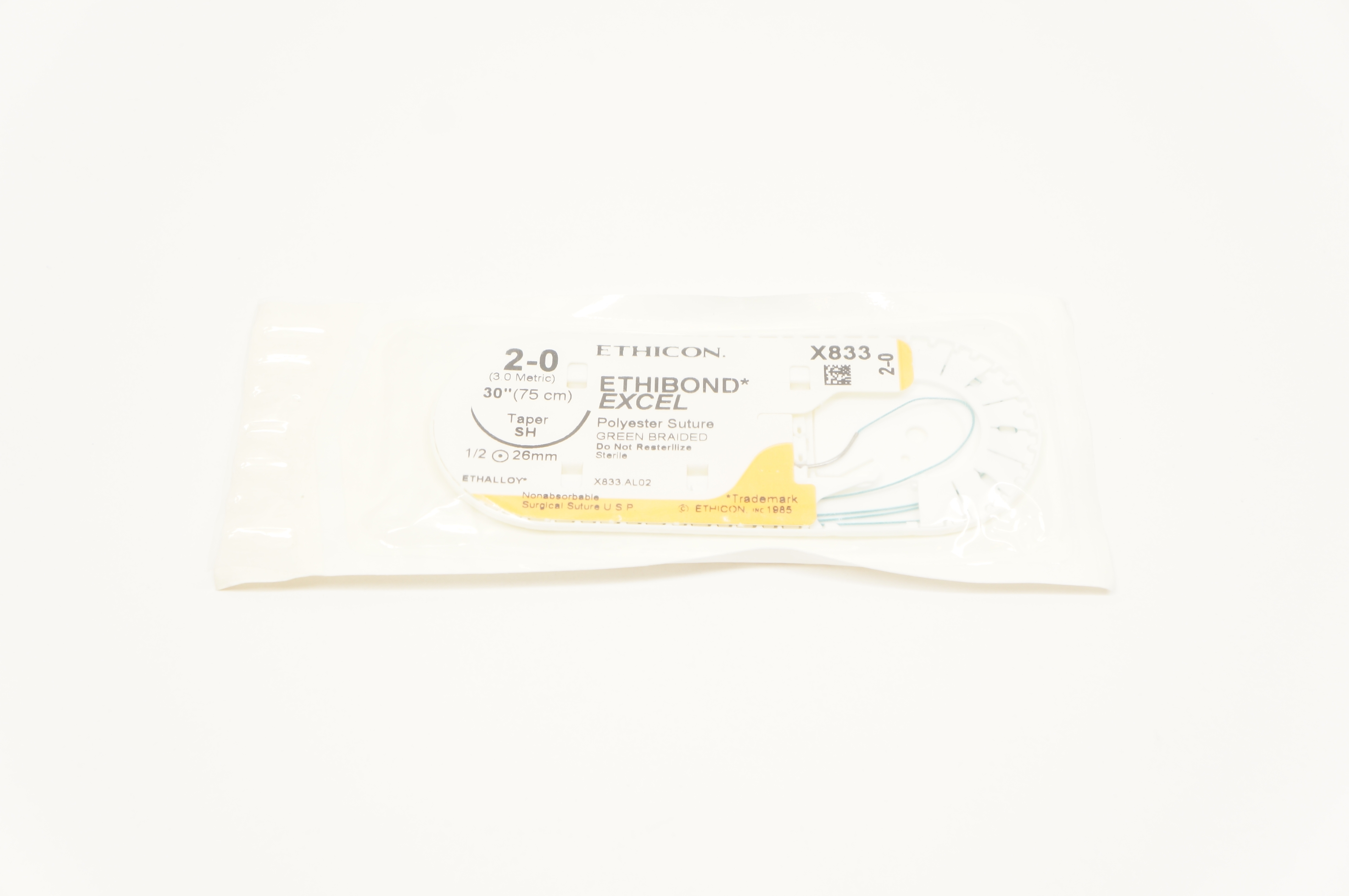Ethicon X833 2-0 ETHIBOND EXCEL, Taper SH, 1/2c 26mm, 30inch (x)