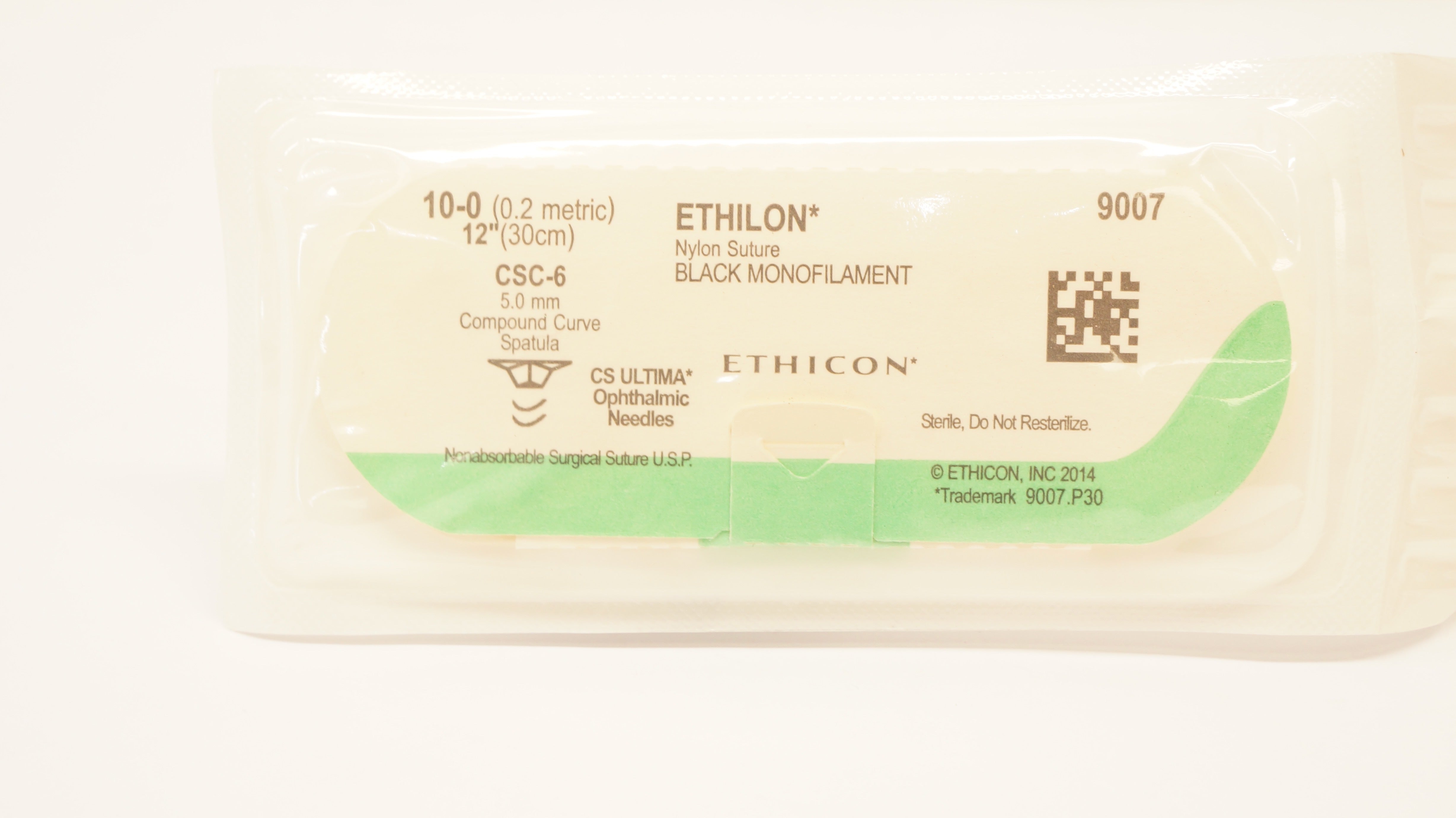 Ethicon 9007 10-0 Ethilon Nylon Stre CSC-6 5.0mm Compound CurveSpatula 12inch(x)