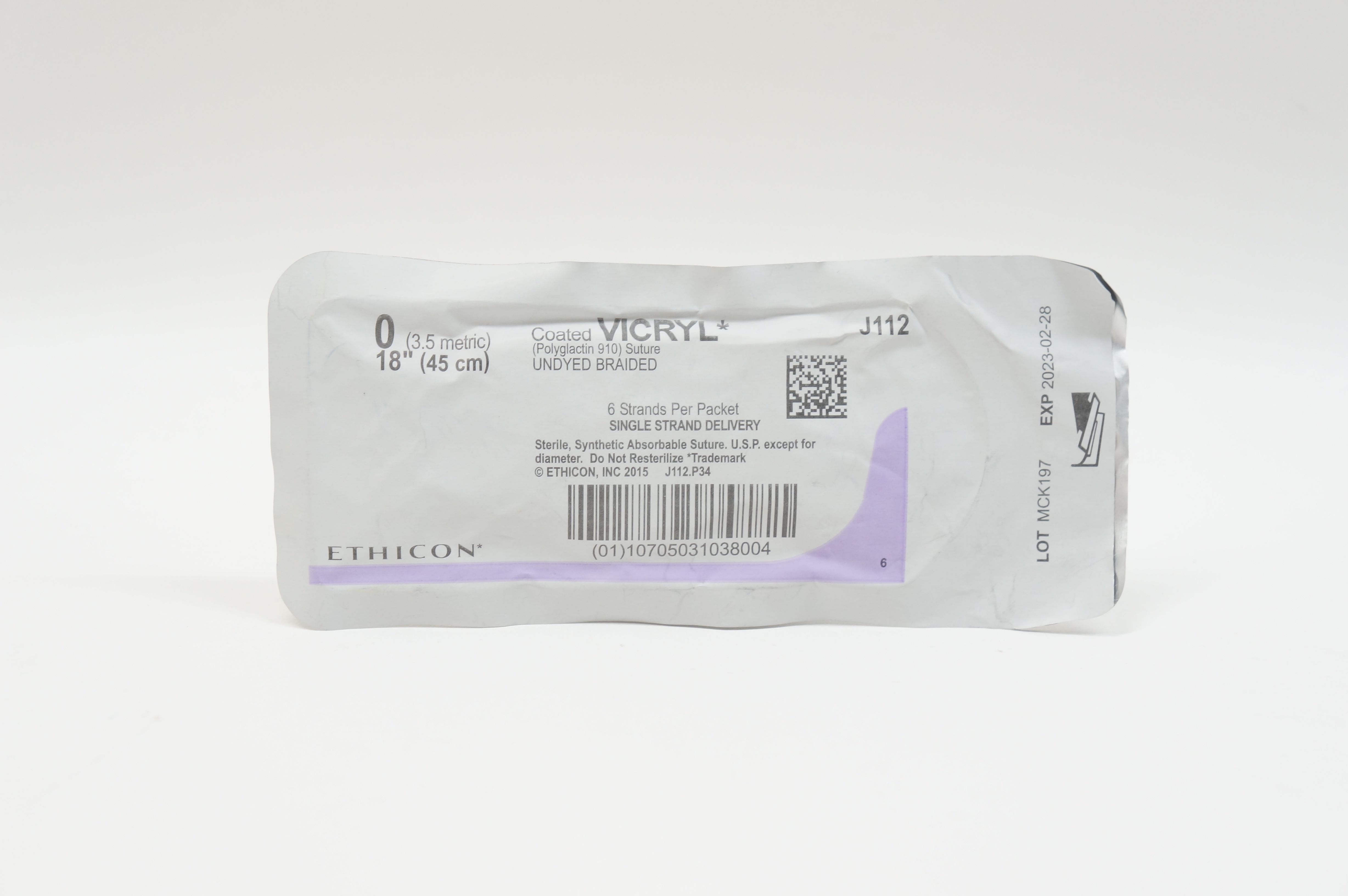Ethicon J112 0 VICRYL, Undyed Braided, 18inch