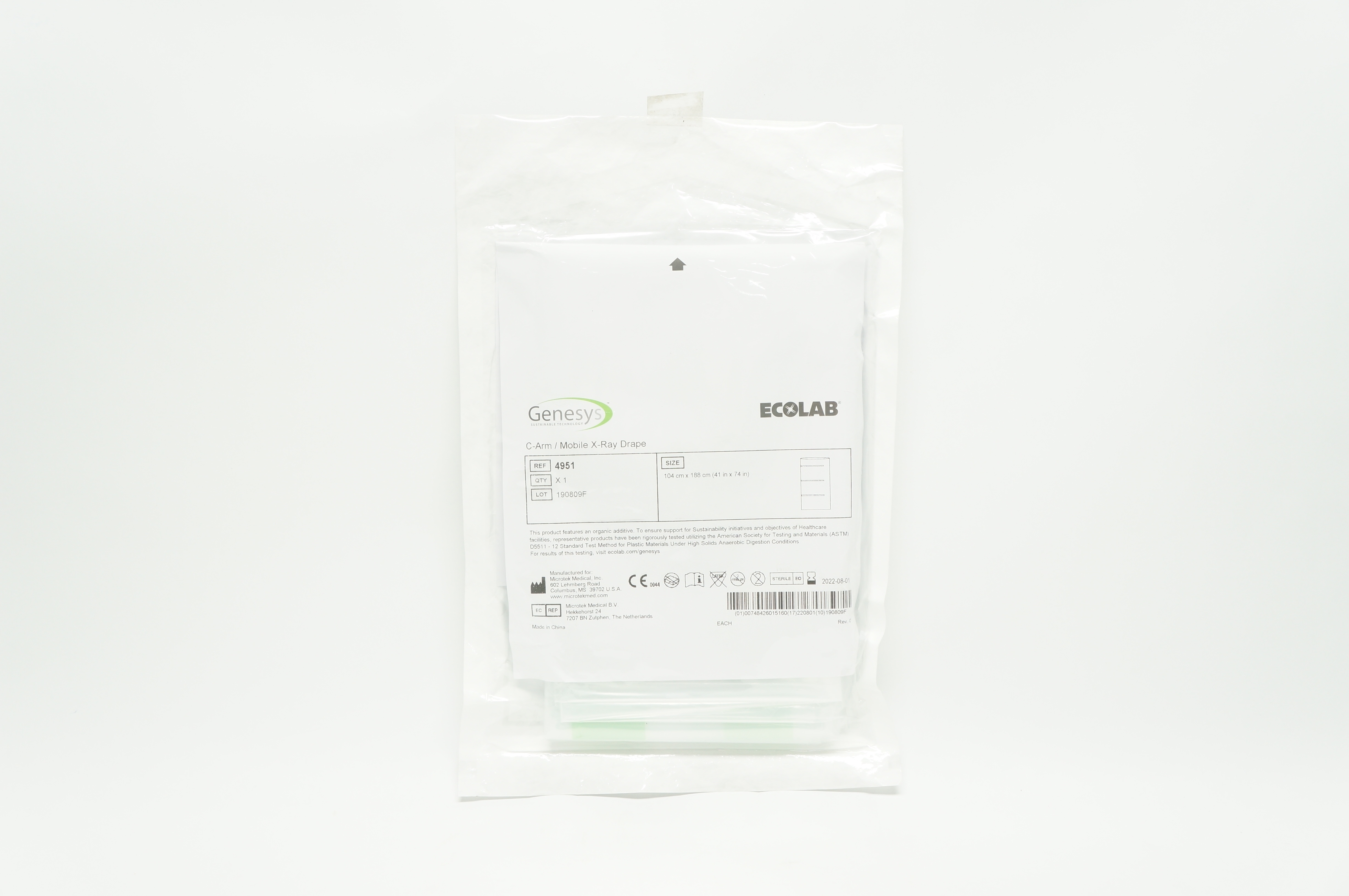 Microtek 4951 Genesys ECOLAB C-Arm / Mobile X-Ray Drape 41inch x 74inch