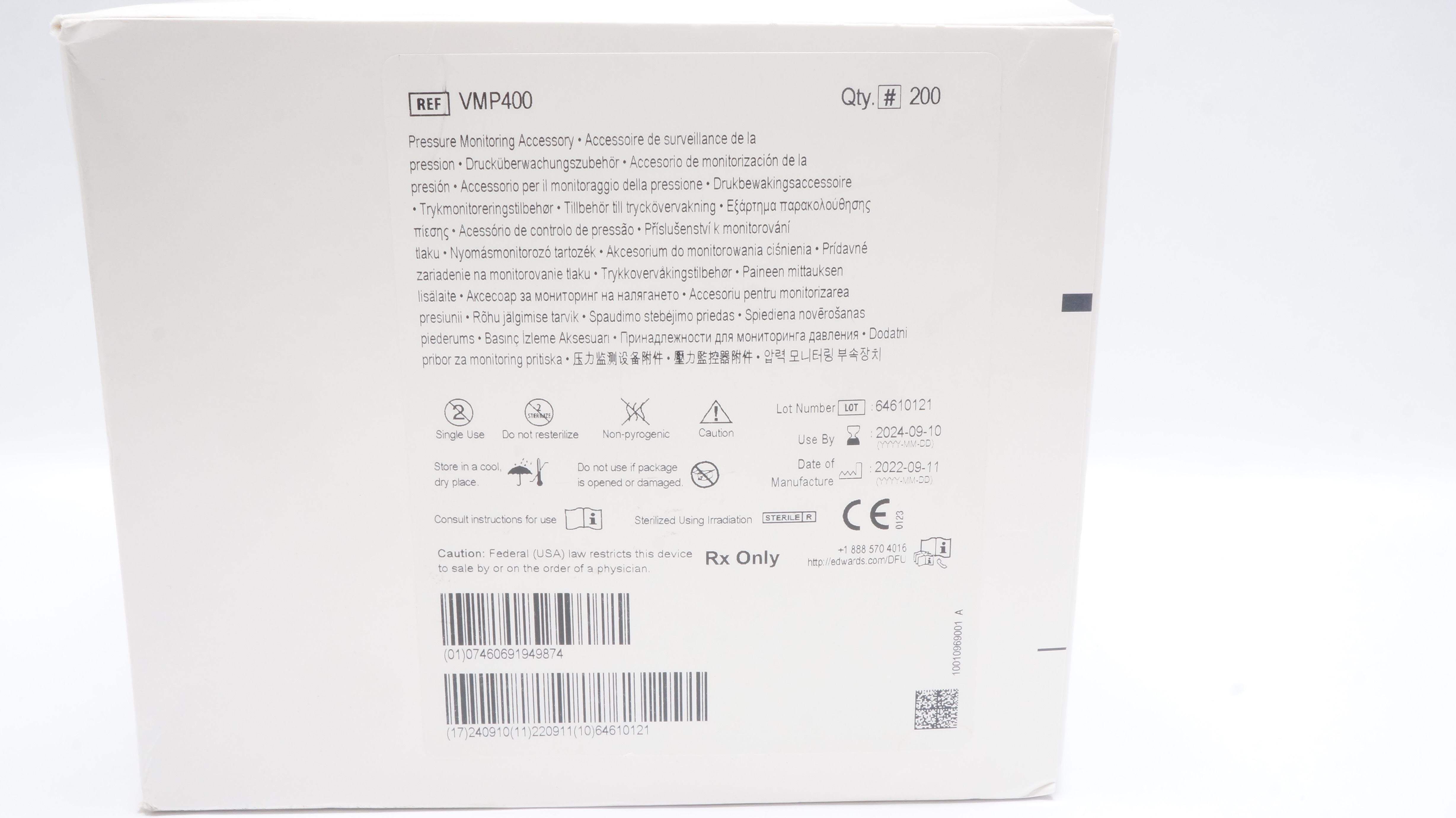 Edwards Lifesciences VMP400 Pressure Monitoring Accessory (x) - Box of 150