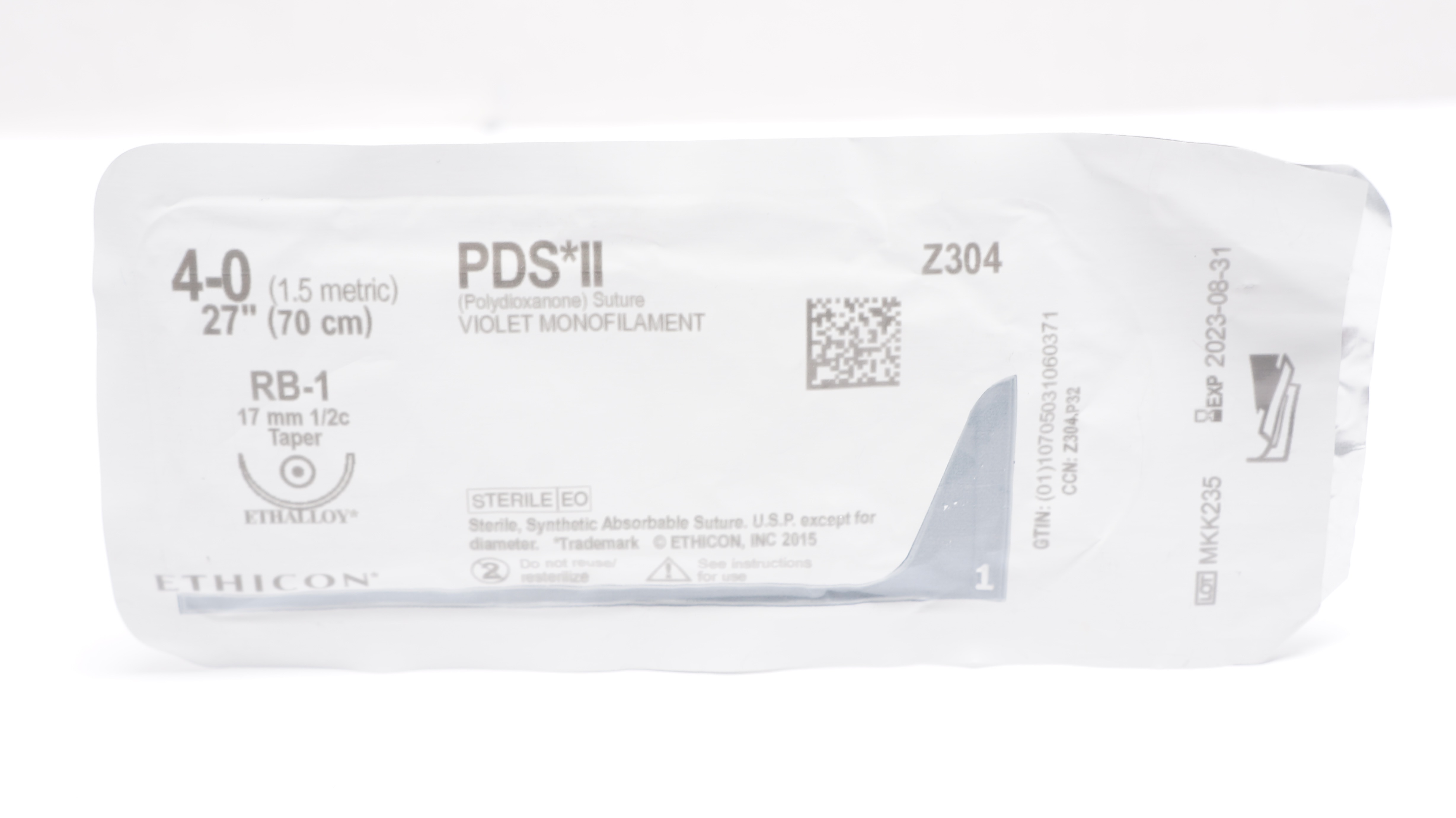 Ethicon Z304 4-0 PDS II Polydioxanone Stre RB-1 17mm 1/2c Taper, 27inch (x)