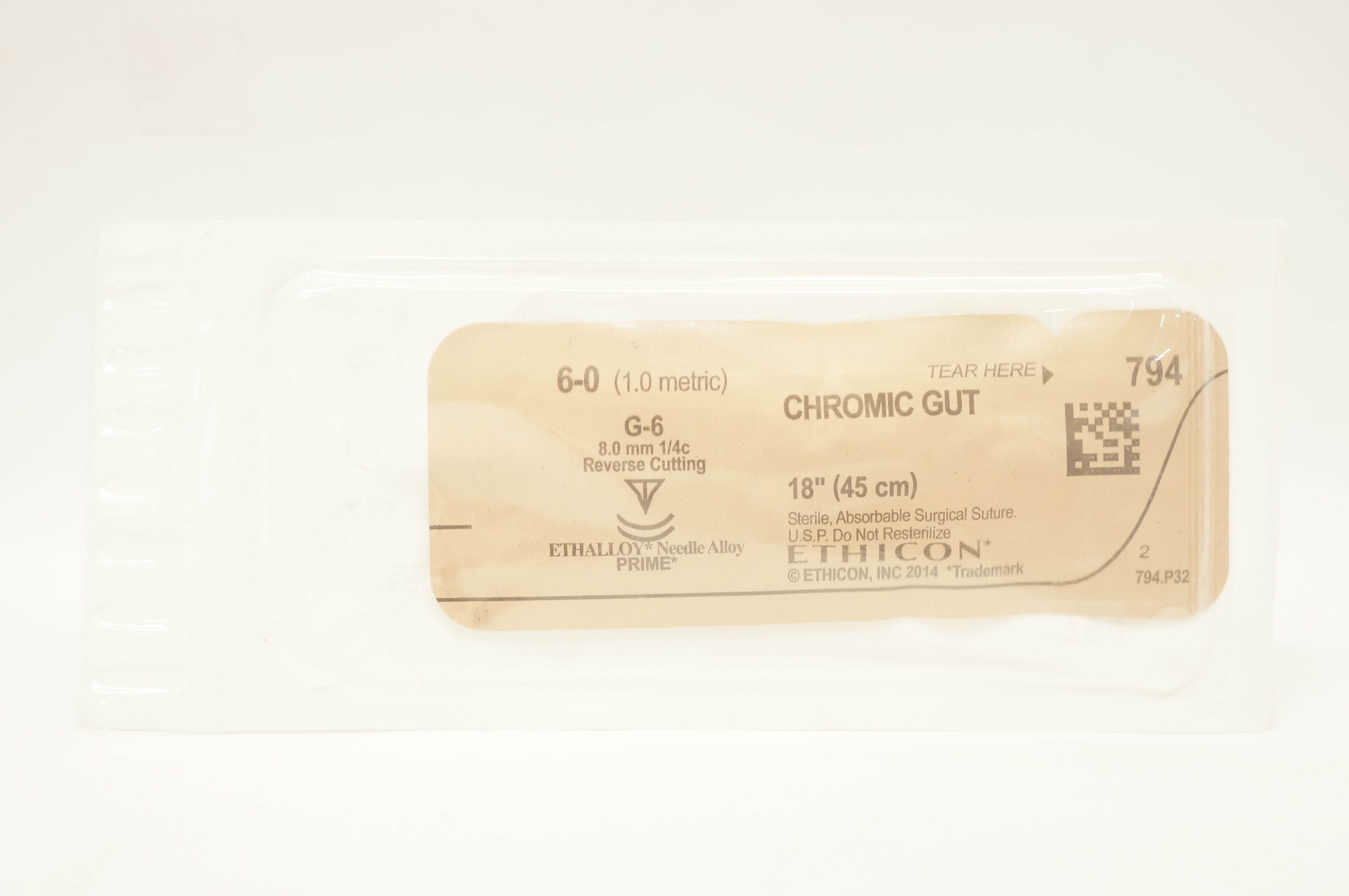 Ethicon 794 6-0 CHROMIC GUT, G-6, 8.0mm 1/4c Reverse Cutting, 18inch