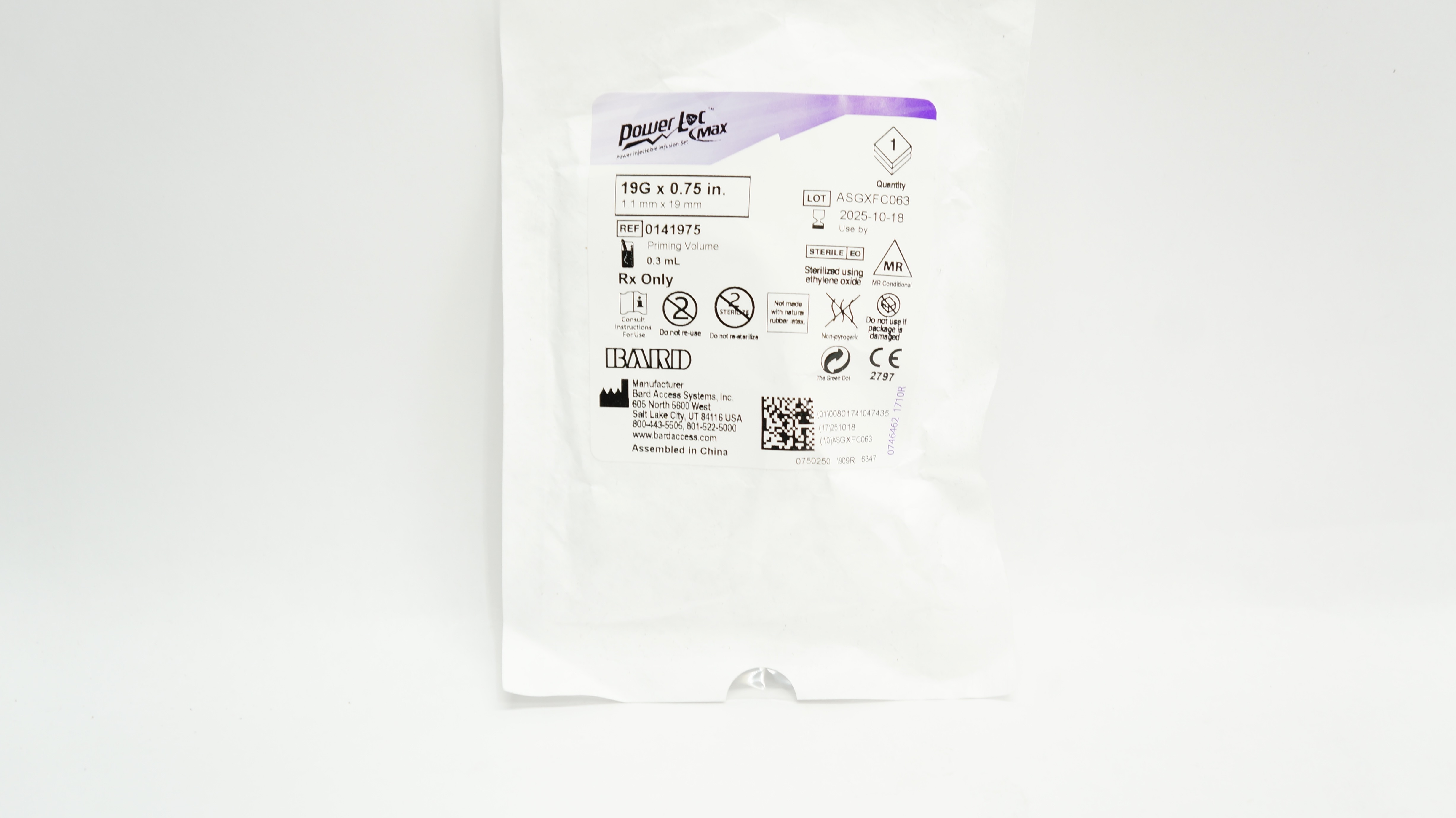 Bard 0141975 PowerLoc Max Safety Infusion Set 19G x 0.75 inch 0.3mL