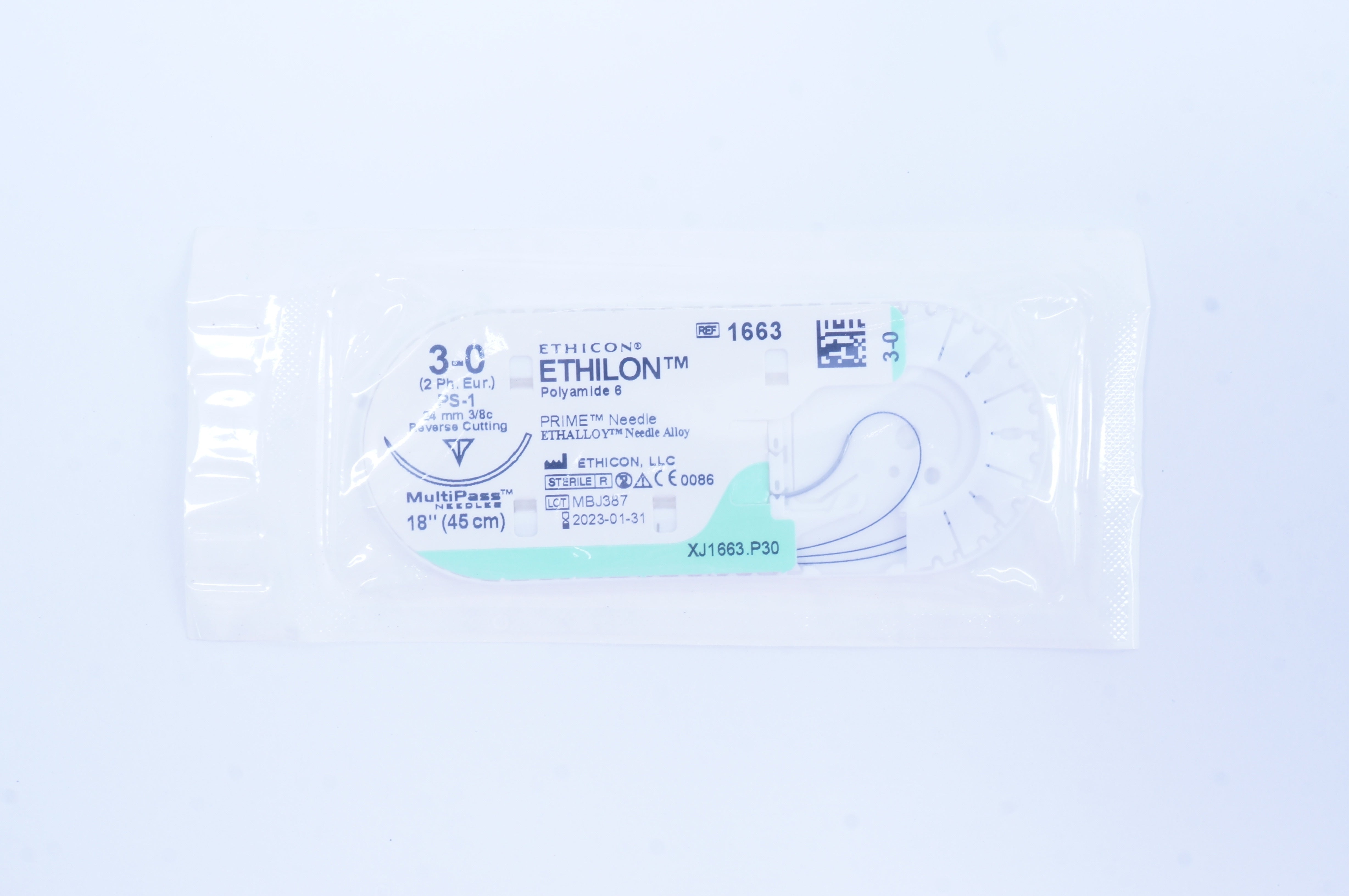 Ethicon 1663 3-0 ETHILON Polyamide 6 Stre PS-1 24mm 3/8c Reverse Cutting, 18inch