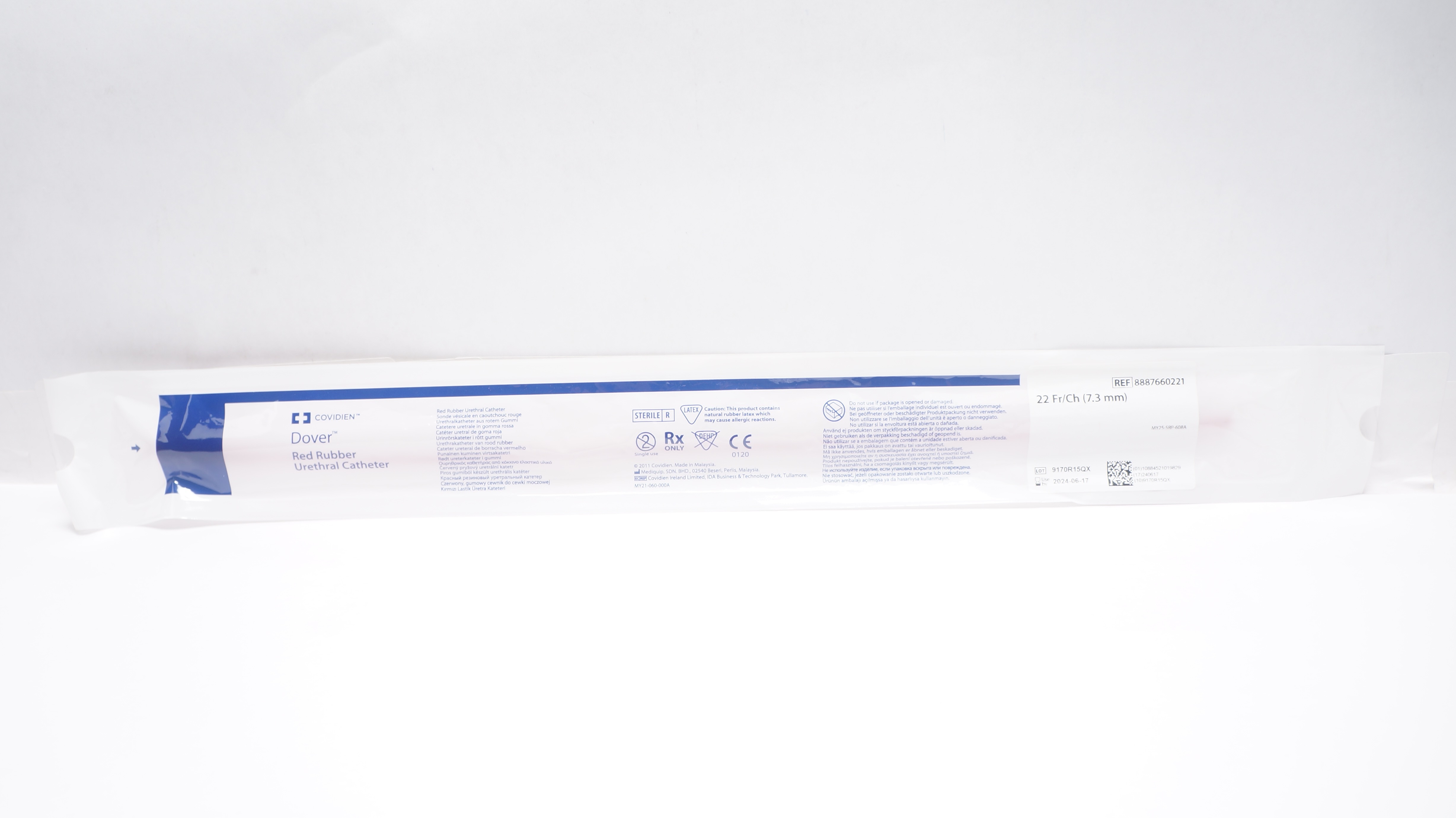 Covidien 8887660221 Dover Red Rubber Urethral Cath. 22Fr/Ch