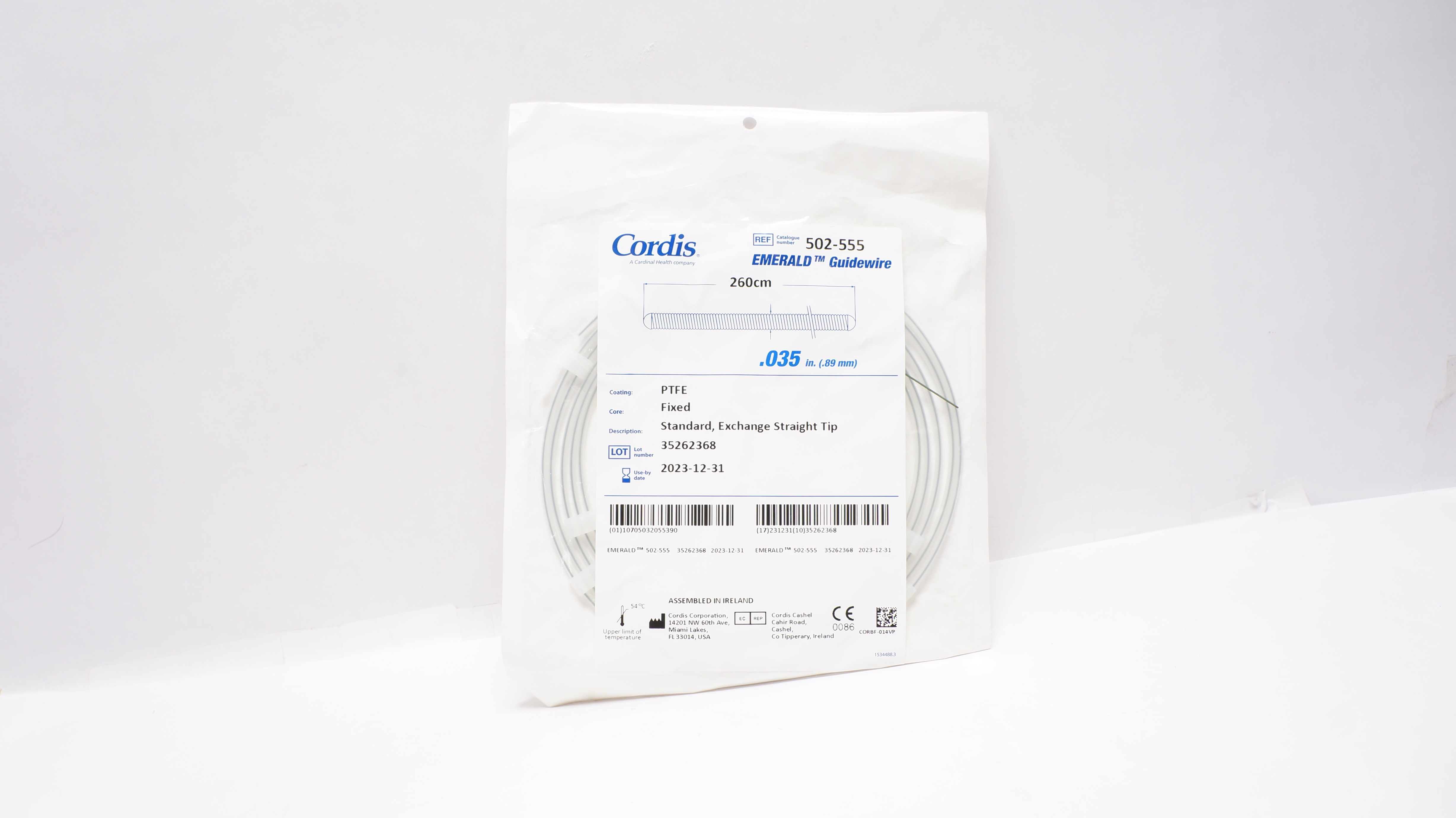 Cordis 502-555 Emerald Guidewire Exchange Straight Tip .035inch x 260cm (x)