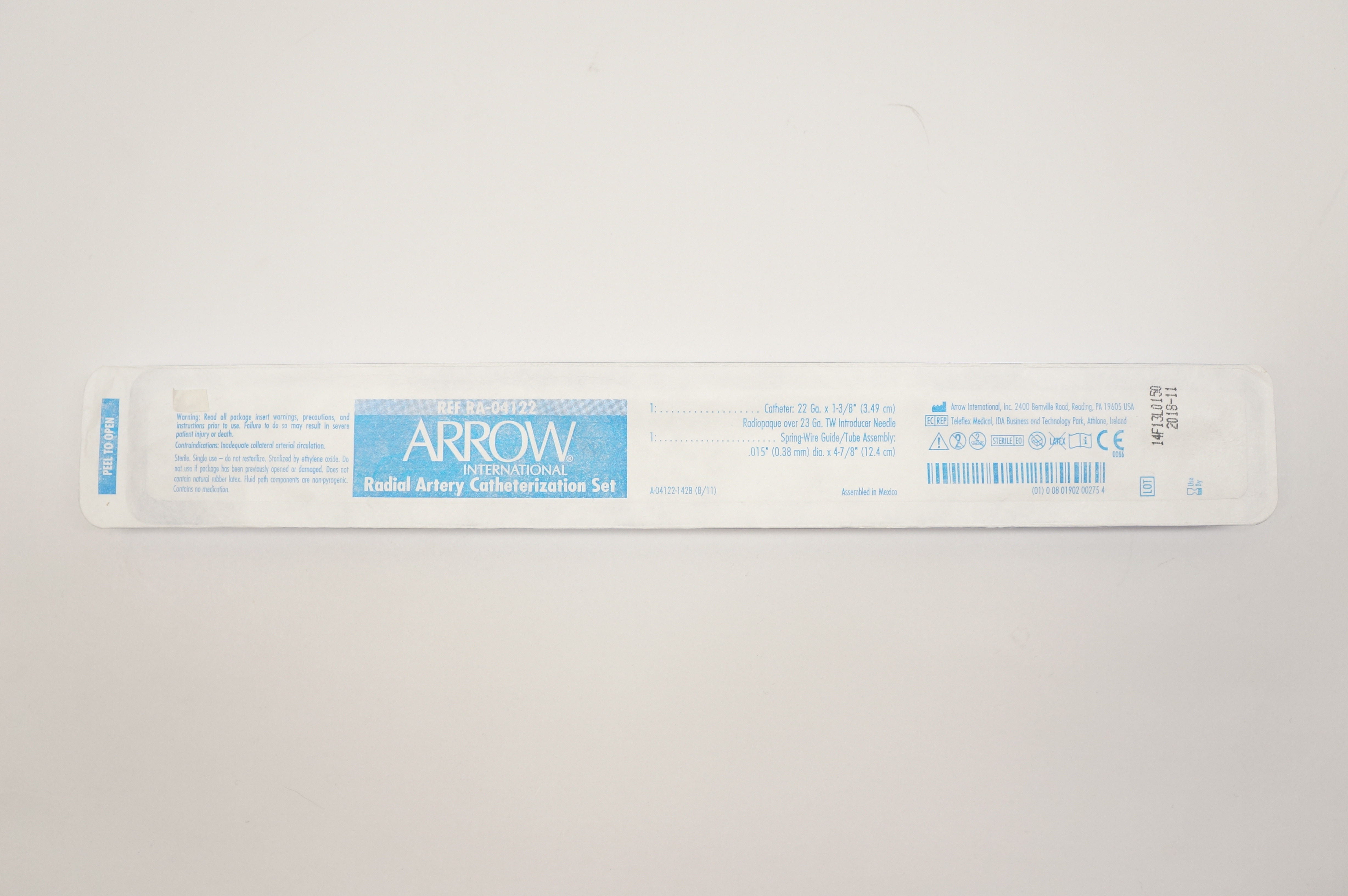 Arrow RA-04122 Radial Artery Catheterization Set 22Ga. - 1-3/8inch (x)