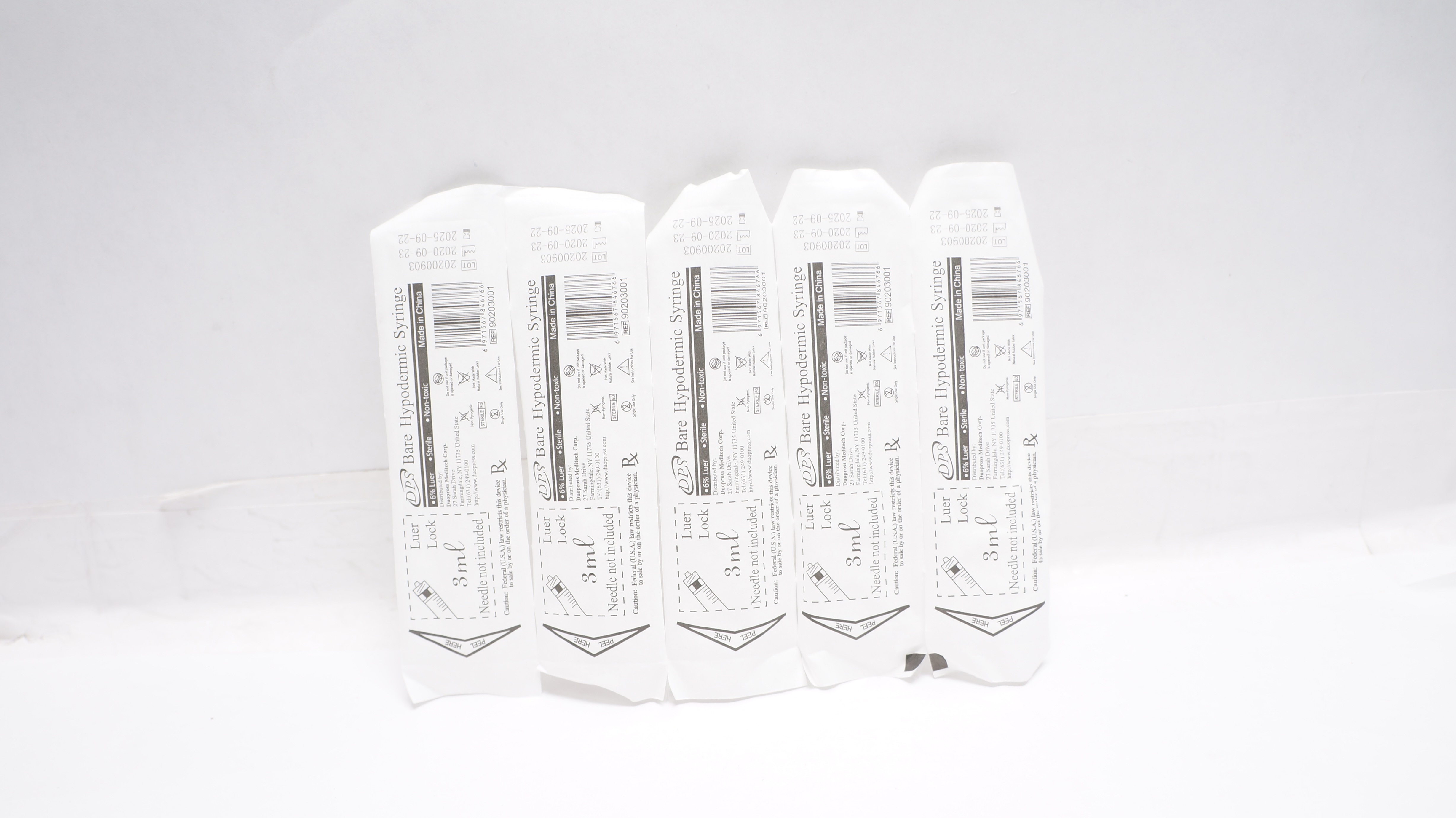 Duopross Meditech 90203001 DPS Bare Hypodermic Syringe 3ml Luer Lock - Lot of 5