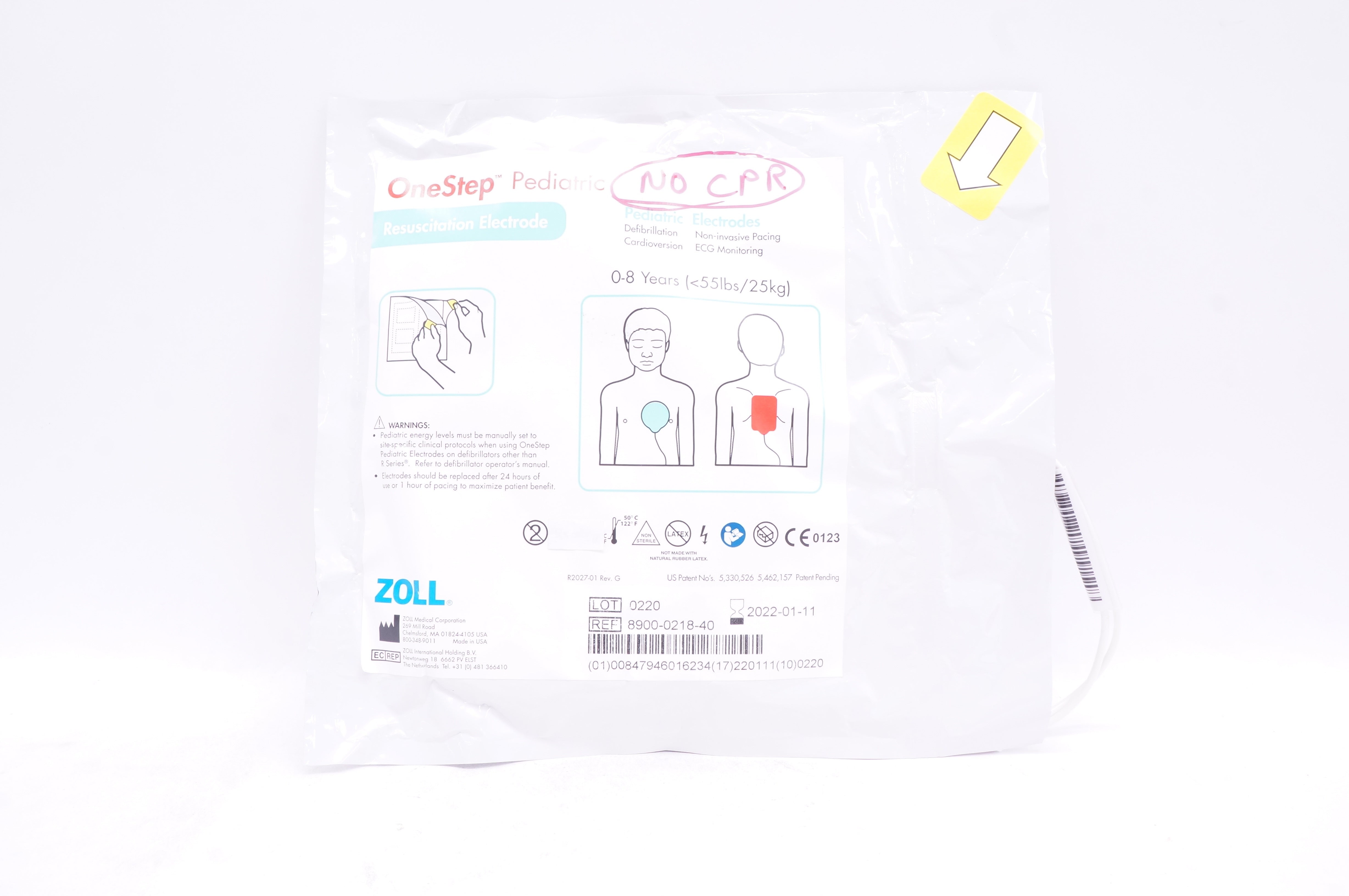 Zoll 8900-0218-40 OneStep Pediatric Resuscitation Electrode 0-8 Years <55lbs