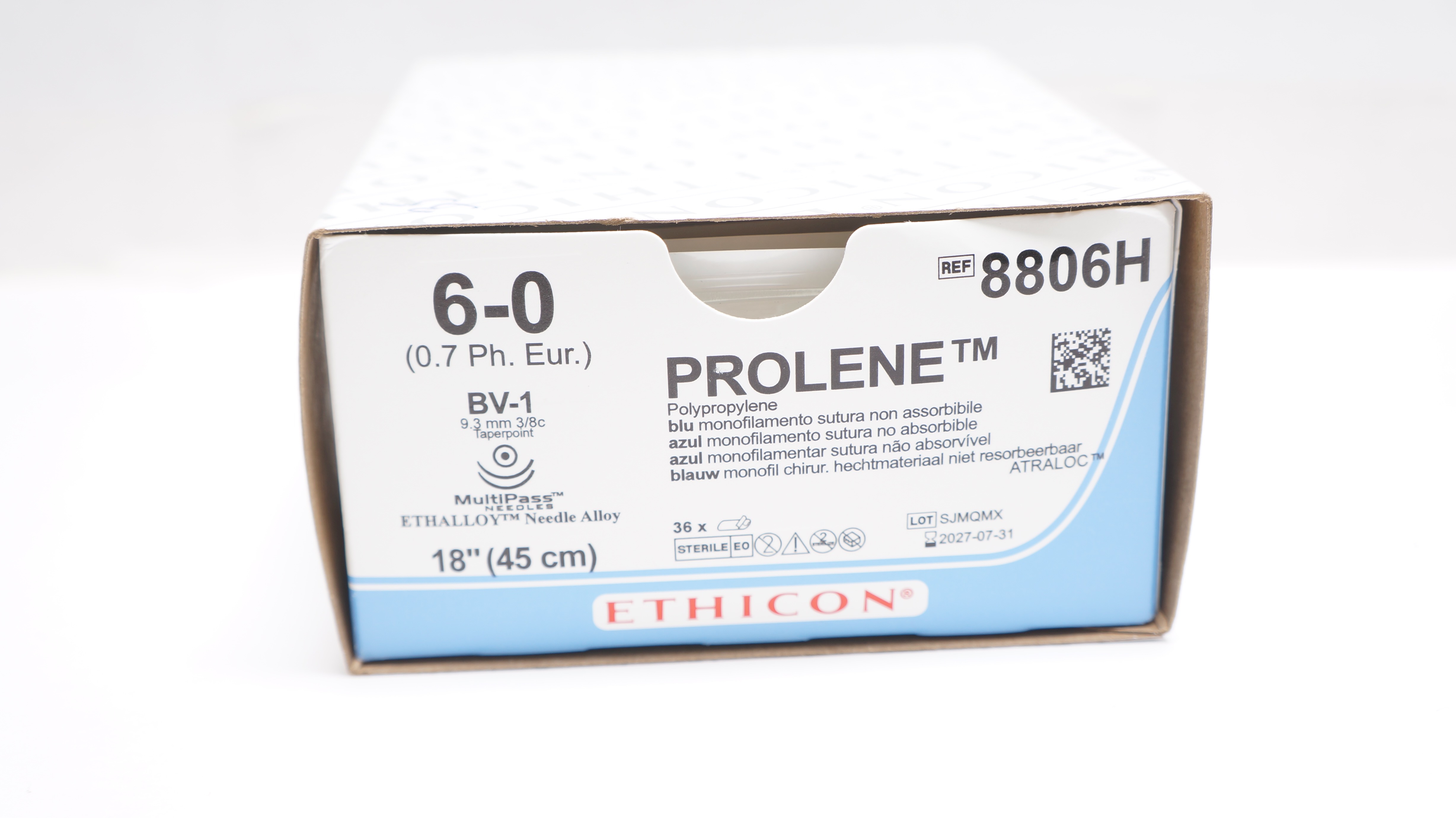 Ethicon 8806H 6-0 PROLENE Stre BV-1 9.3mm 3/8c Taperpoint 18inch - Box of 35