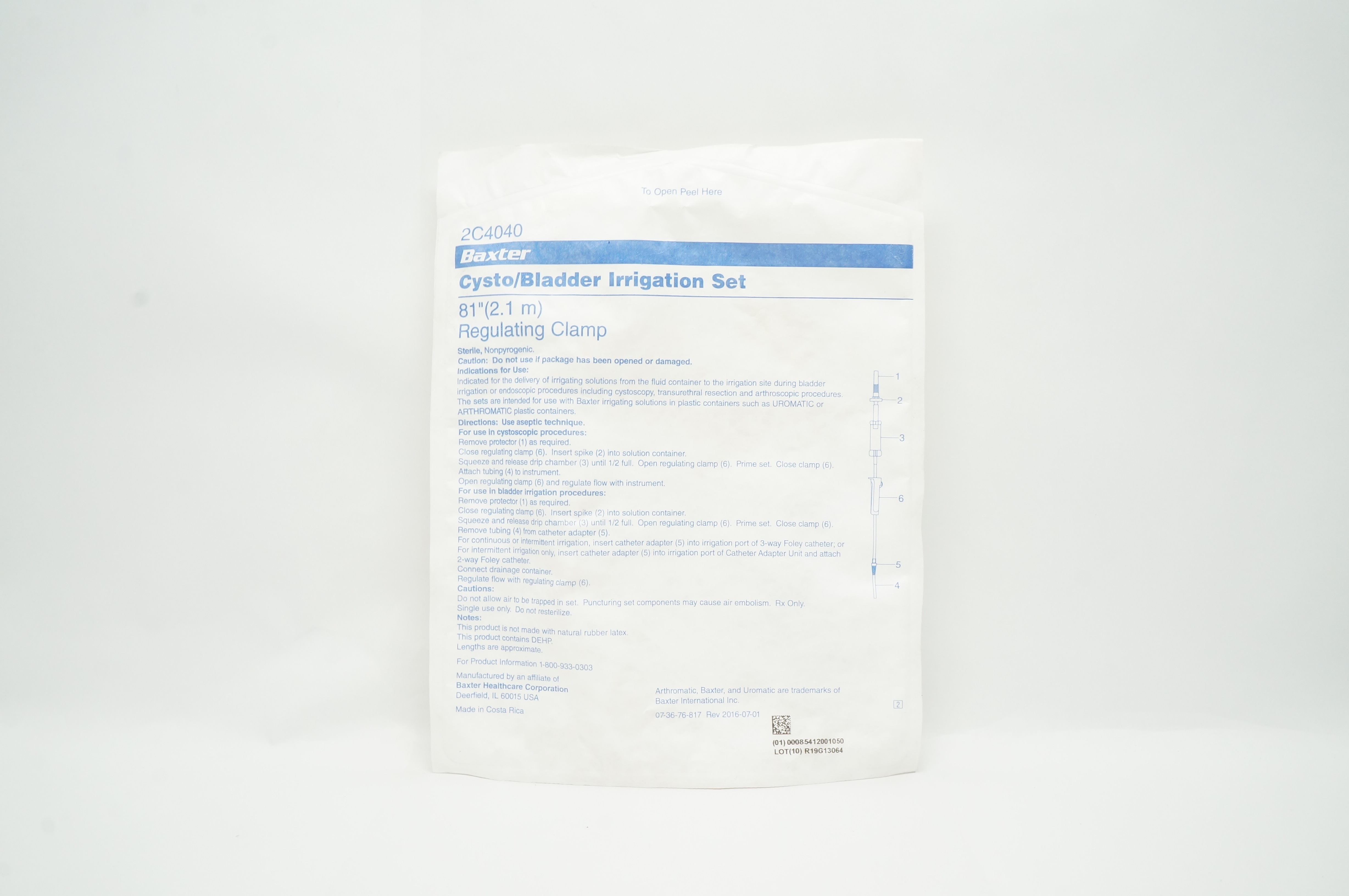 Baxter 2C4040 Cysto/Bladder Irrigation Set, Regulating Clamp, 81 inch