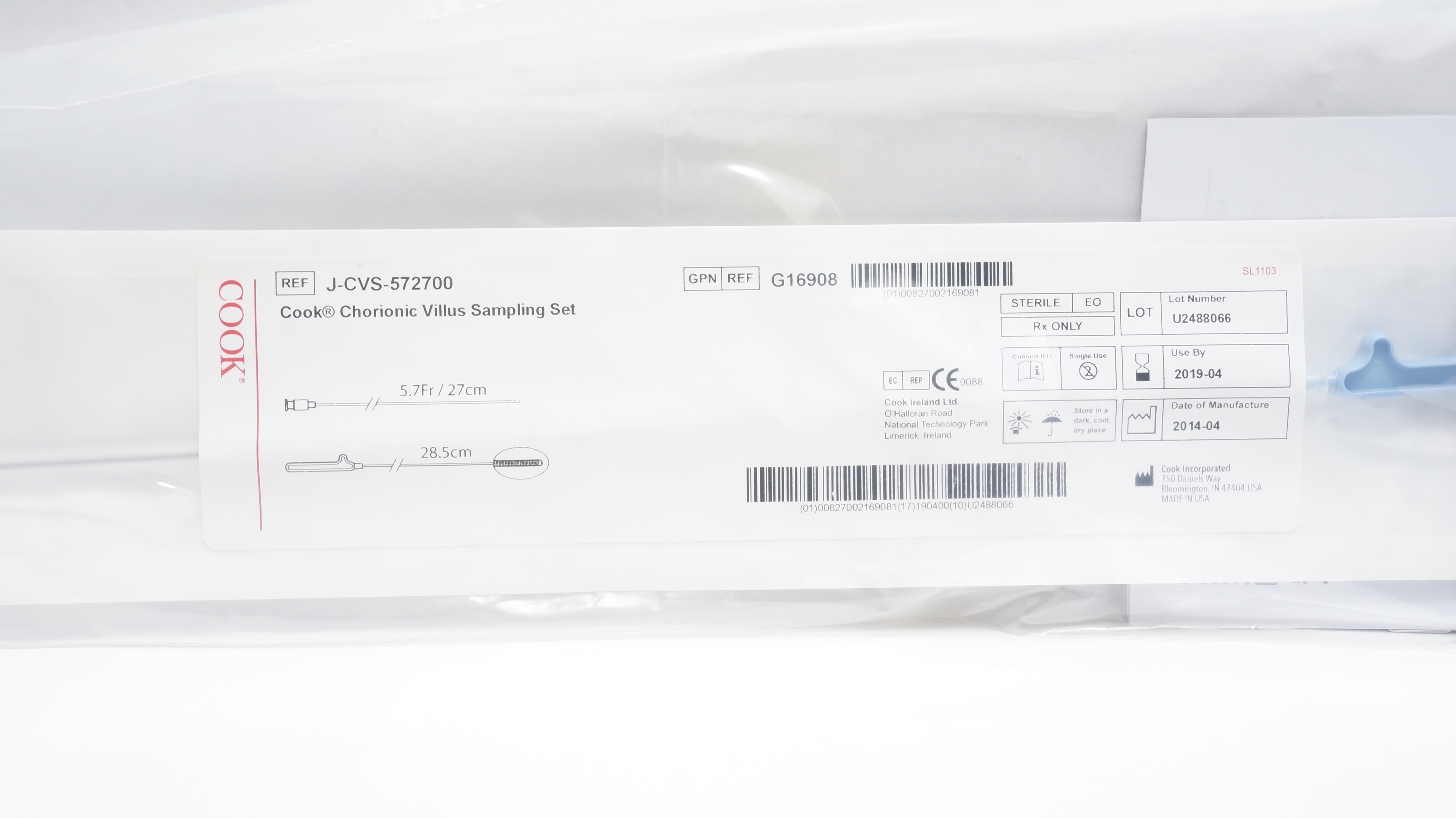 Cook Medical G16908 Chorionic Villus Sampling Set 5.7F/27cm 28.5cm (x)