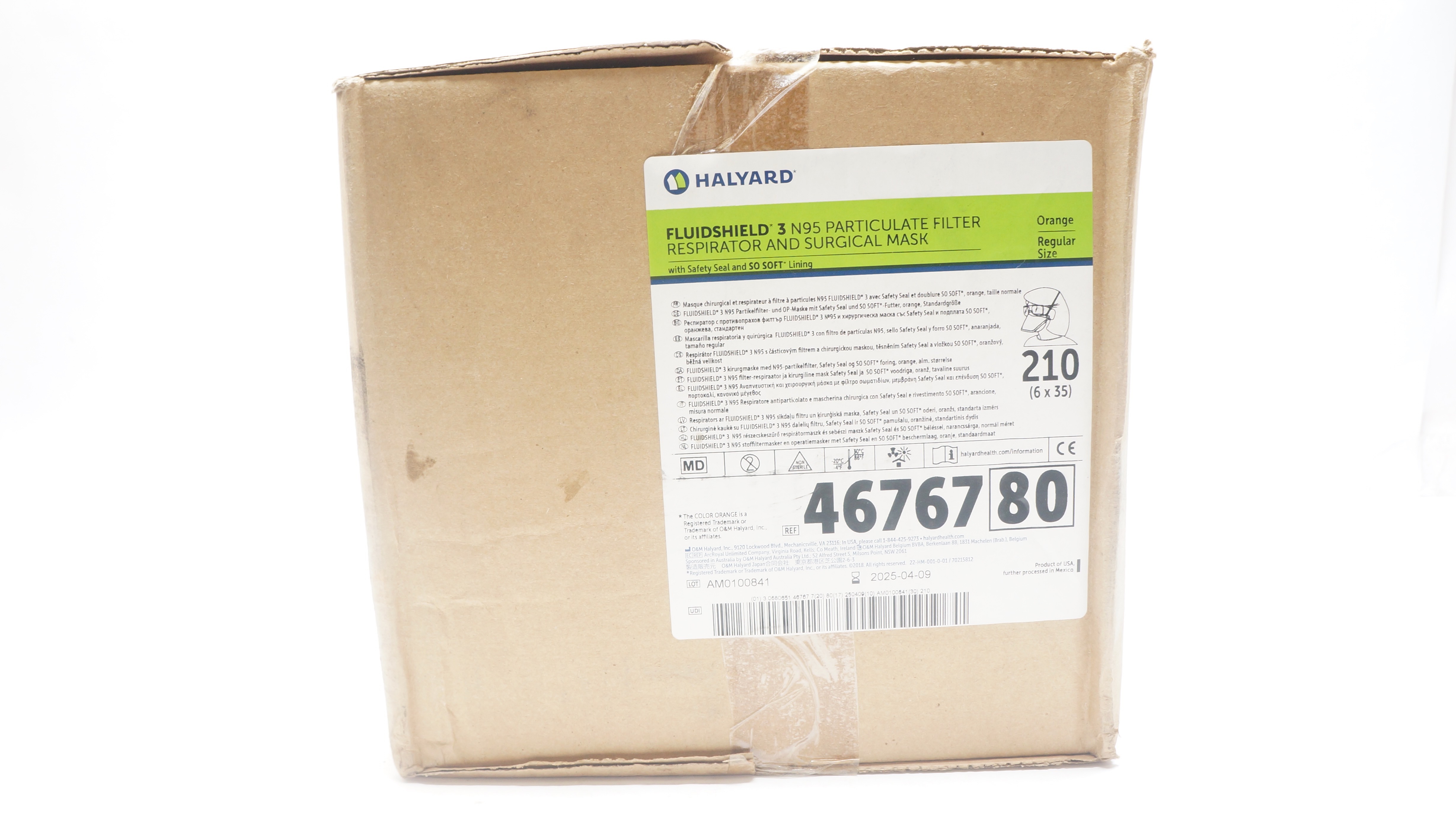 Halyard 46767 FLUIDSHIELD N95 Particulate Filter Respirator Regular -Case of 210