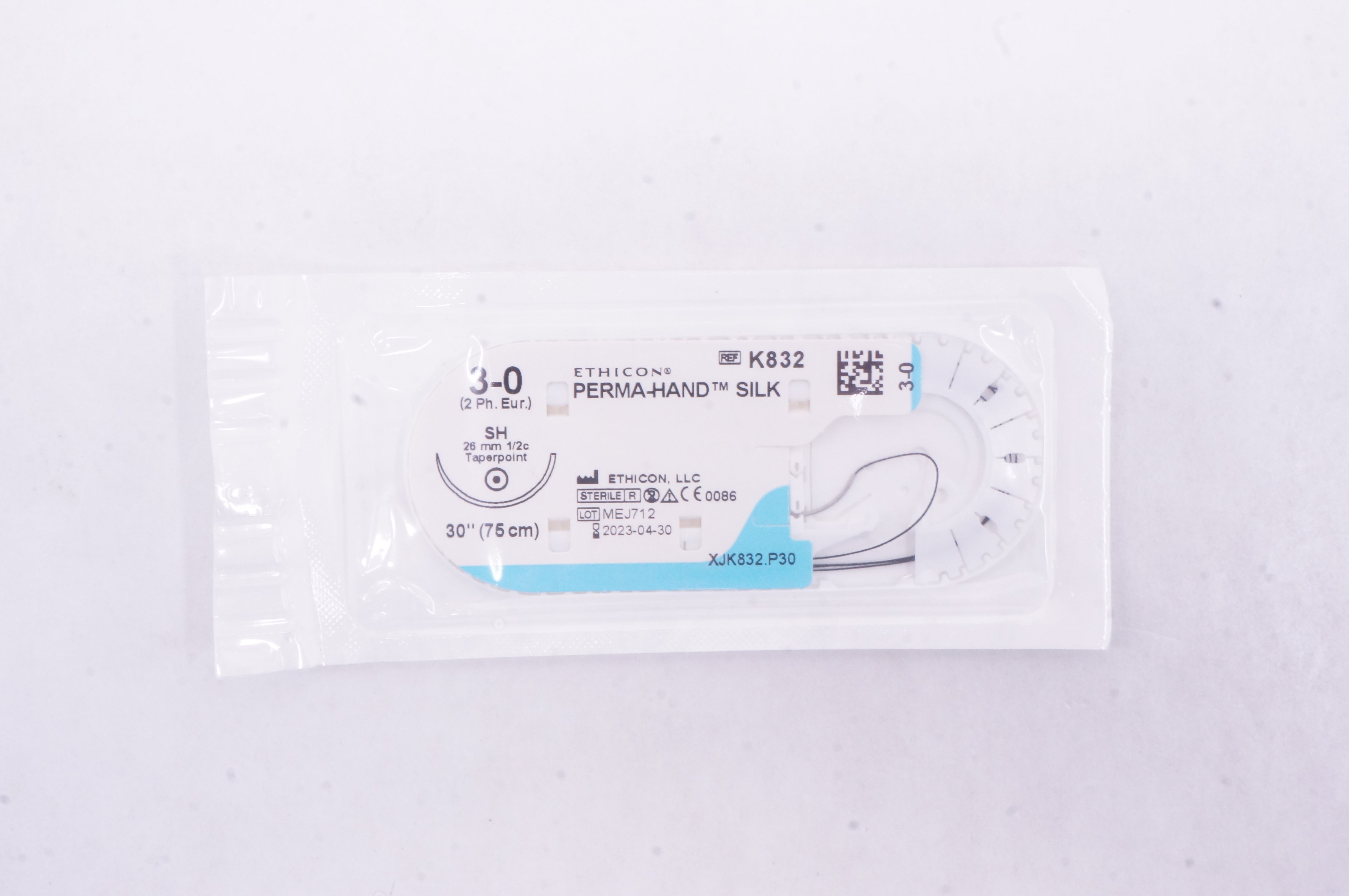 Ethicon K832 3-0 PERMA-HAND SILK SH, 26mm 1/2c Taperpoint, 30inch