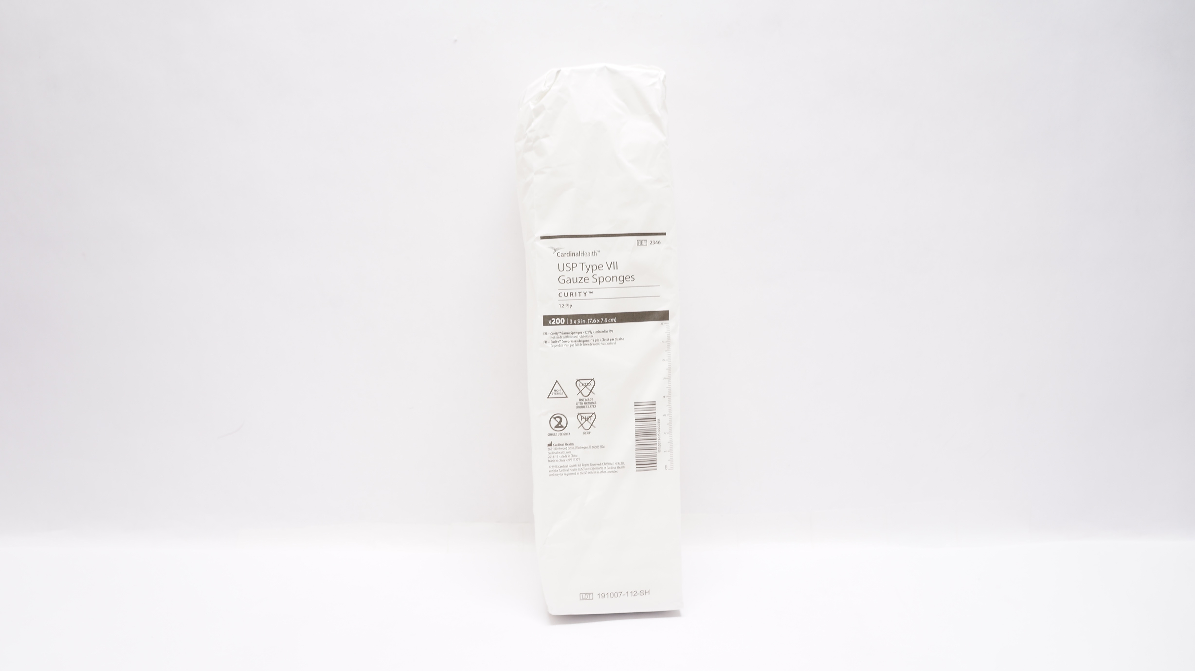 Cardinal Health 2346 USP Type VII Gauze Sponges Curity 12Ply - Pack  of 200
