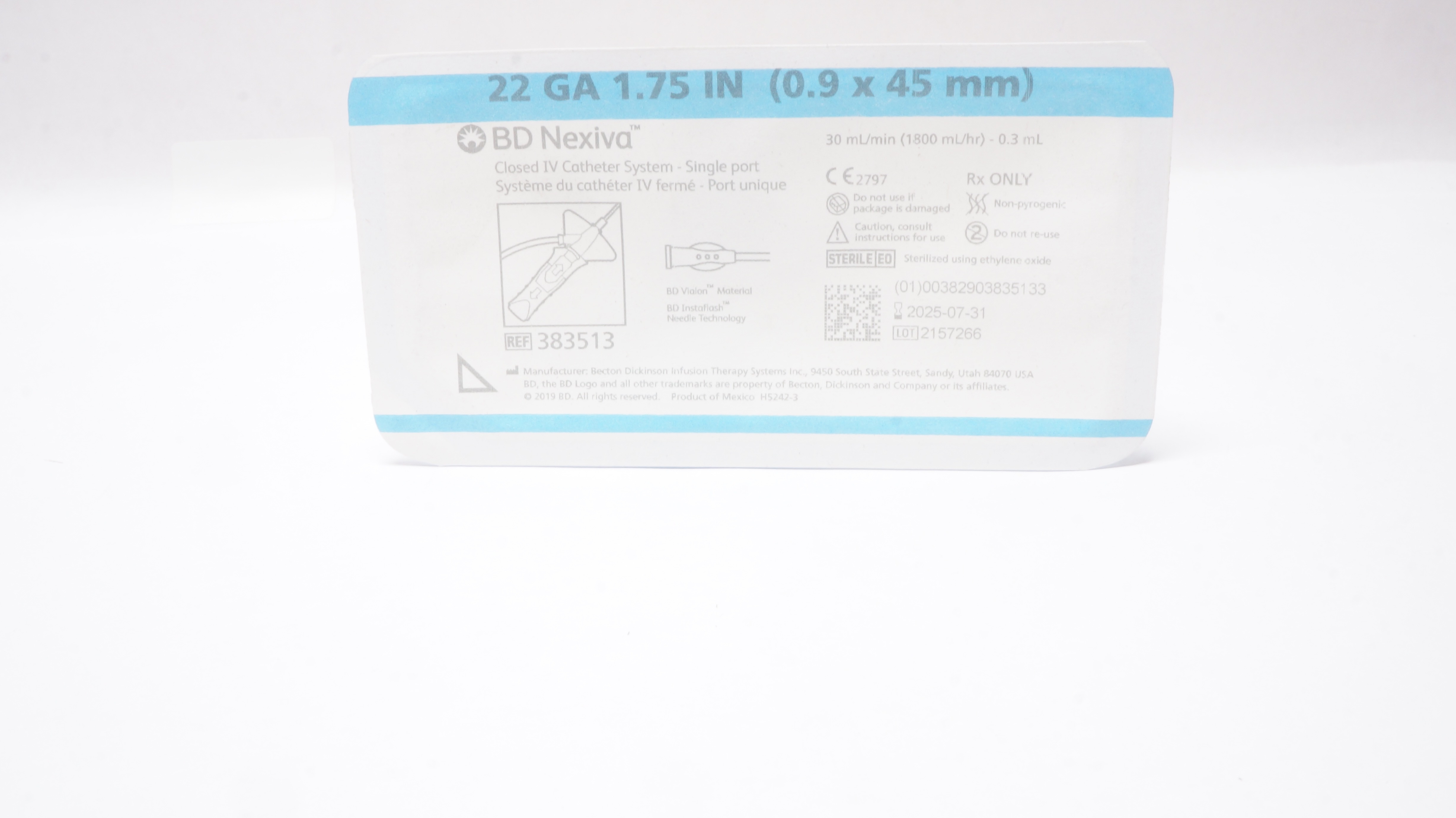 BD 383513 Nexiva Clodsed IV Cath. System - Single Port 22GA x 1.75inch