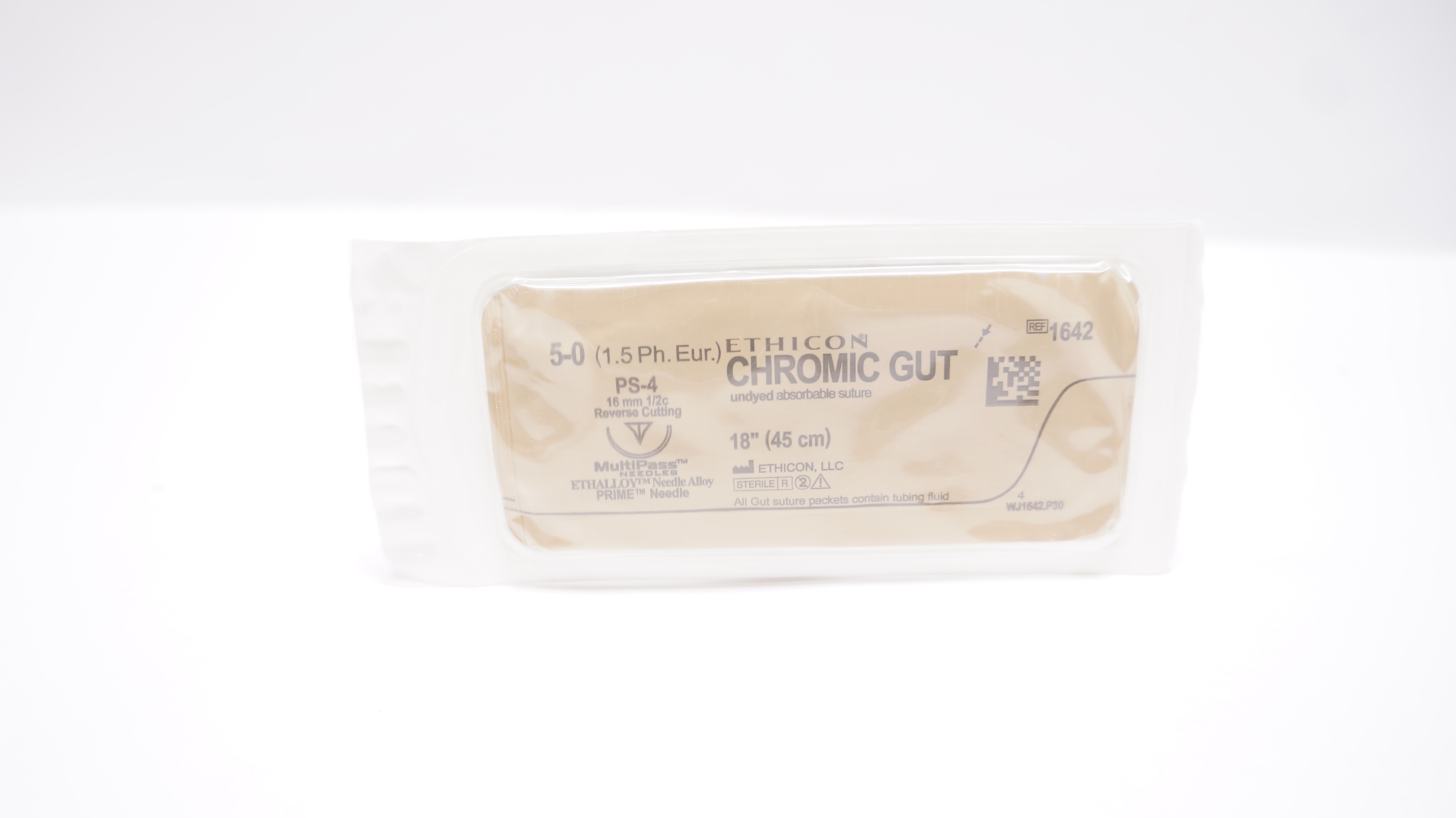 Ethicon 1642 5-0 Chromic Gut, PS-4, 16mm 1/2c Reverse Cutting, 18inch