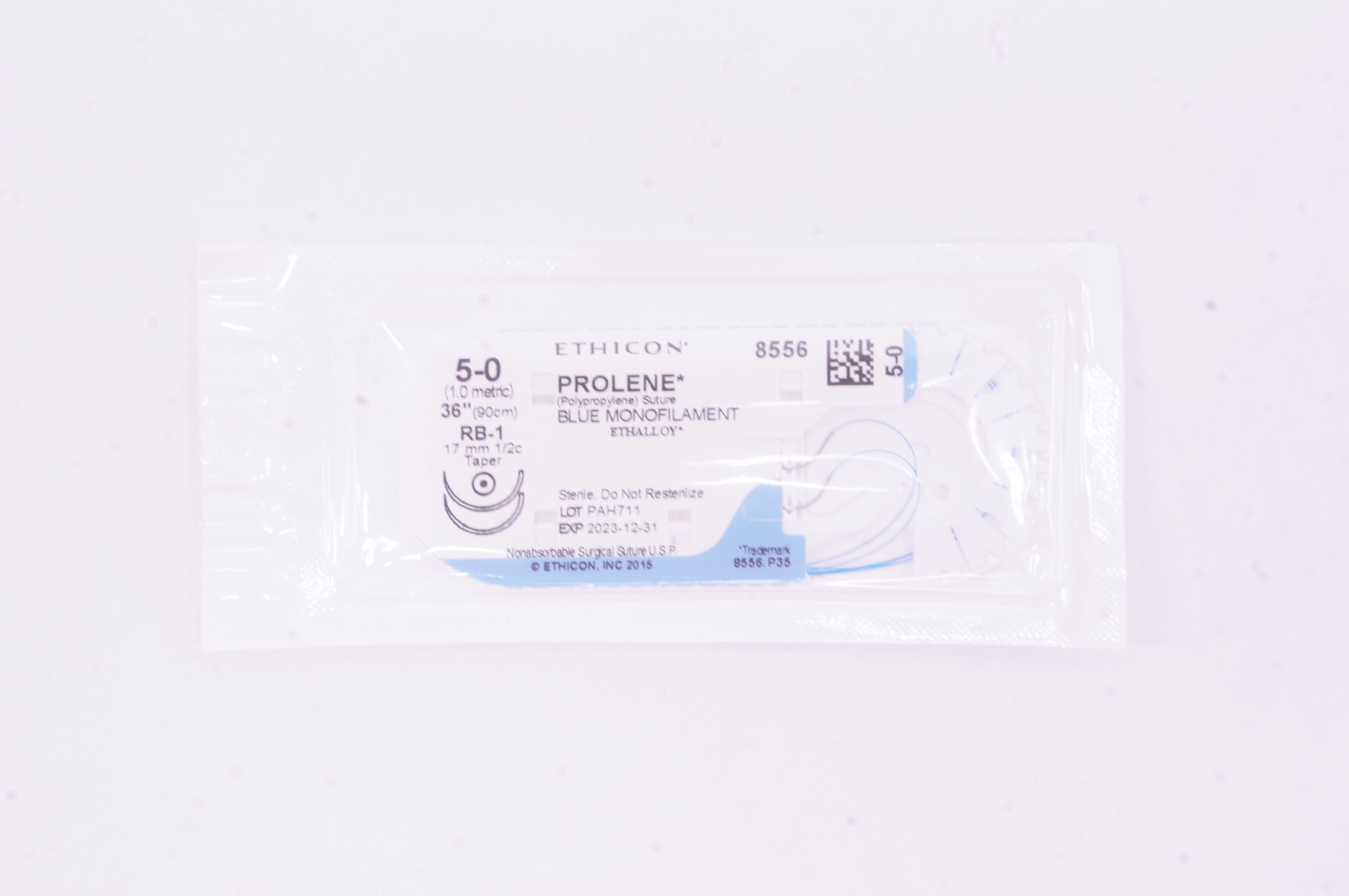 Ethicon 8556 5-0 PROLENE Polypropylene Suture RB-1 17mm 1/2c Taper, 36 inch