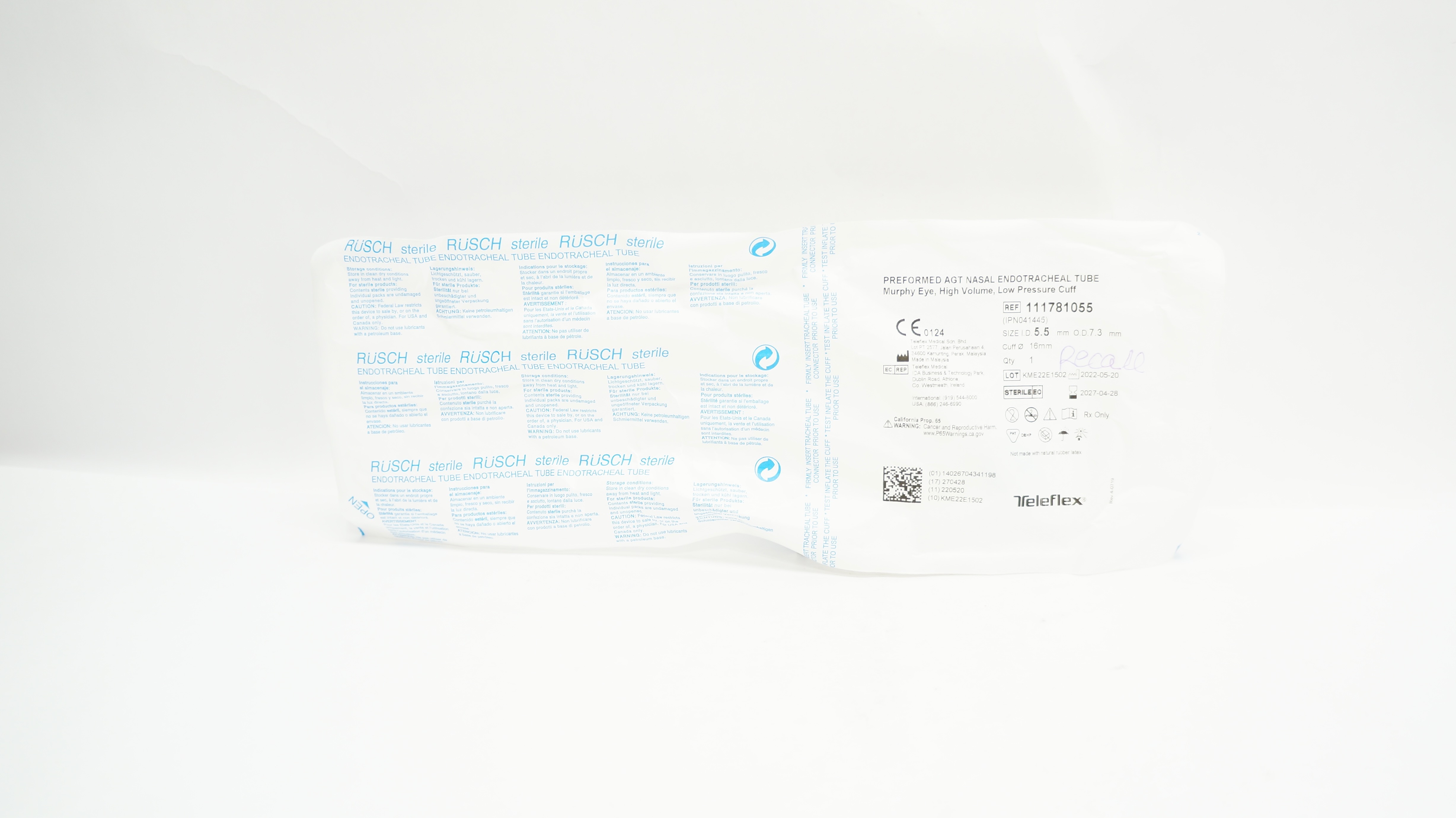 Teleflex 111781055 Preformed AGT Nasal Endotracheal Tube 5.5