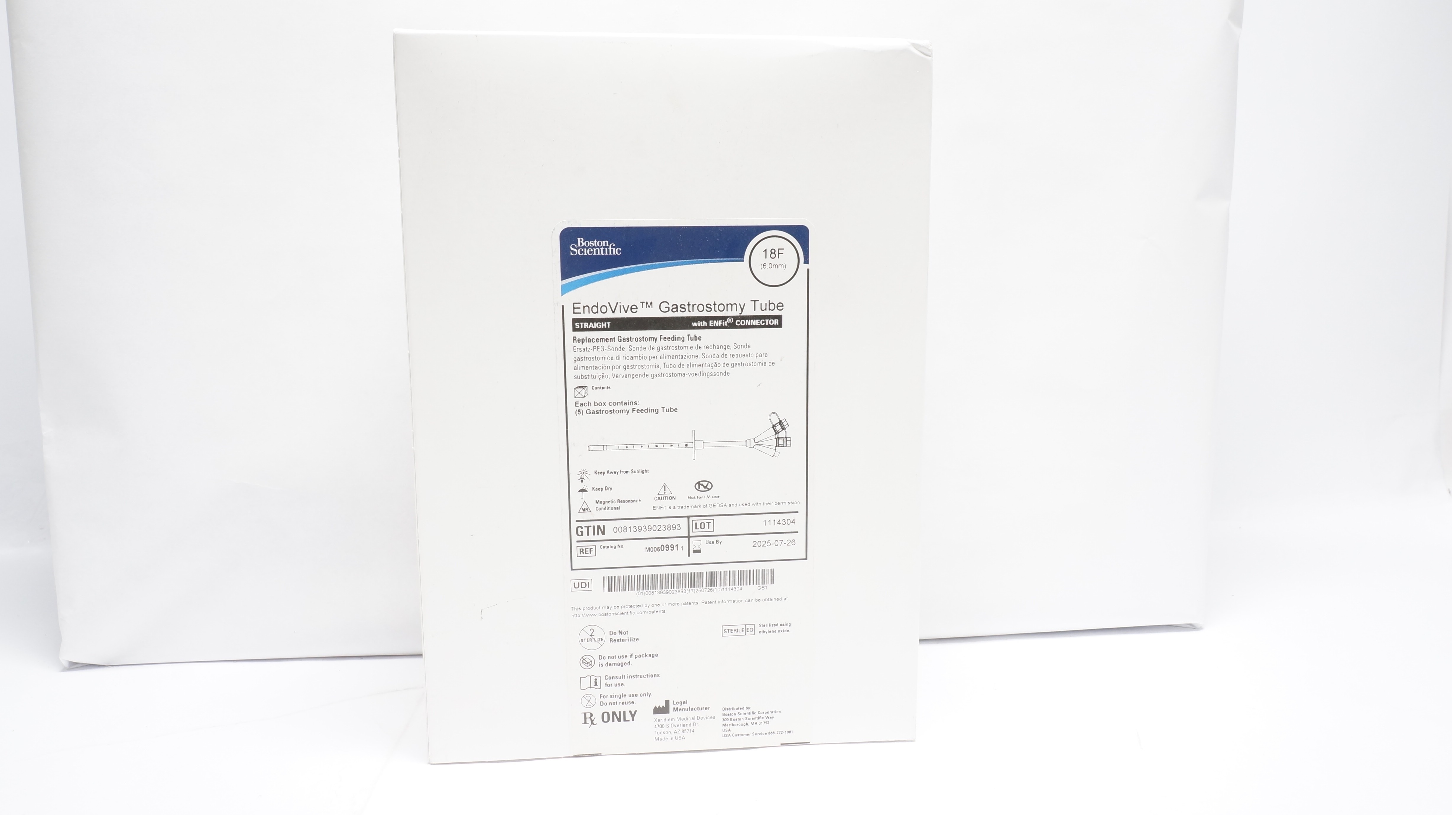 Boston Scientific 0991 EndoVive Gastrostomy Tube 18F, Straight (x) - Box of 5