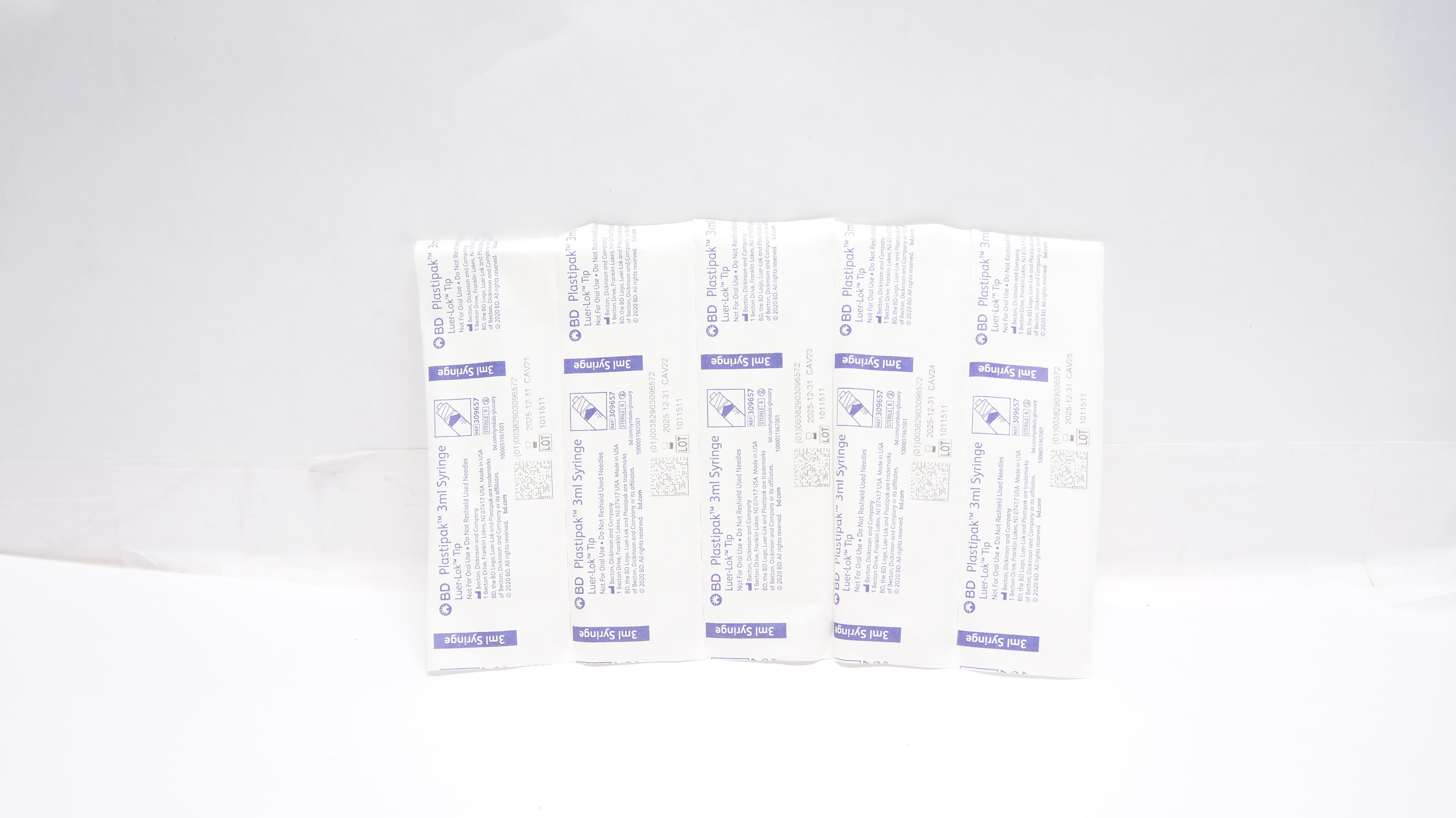 BD 309657 Plastipak Luer-Lok Tip 3mL Syringe - Lot of 5