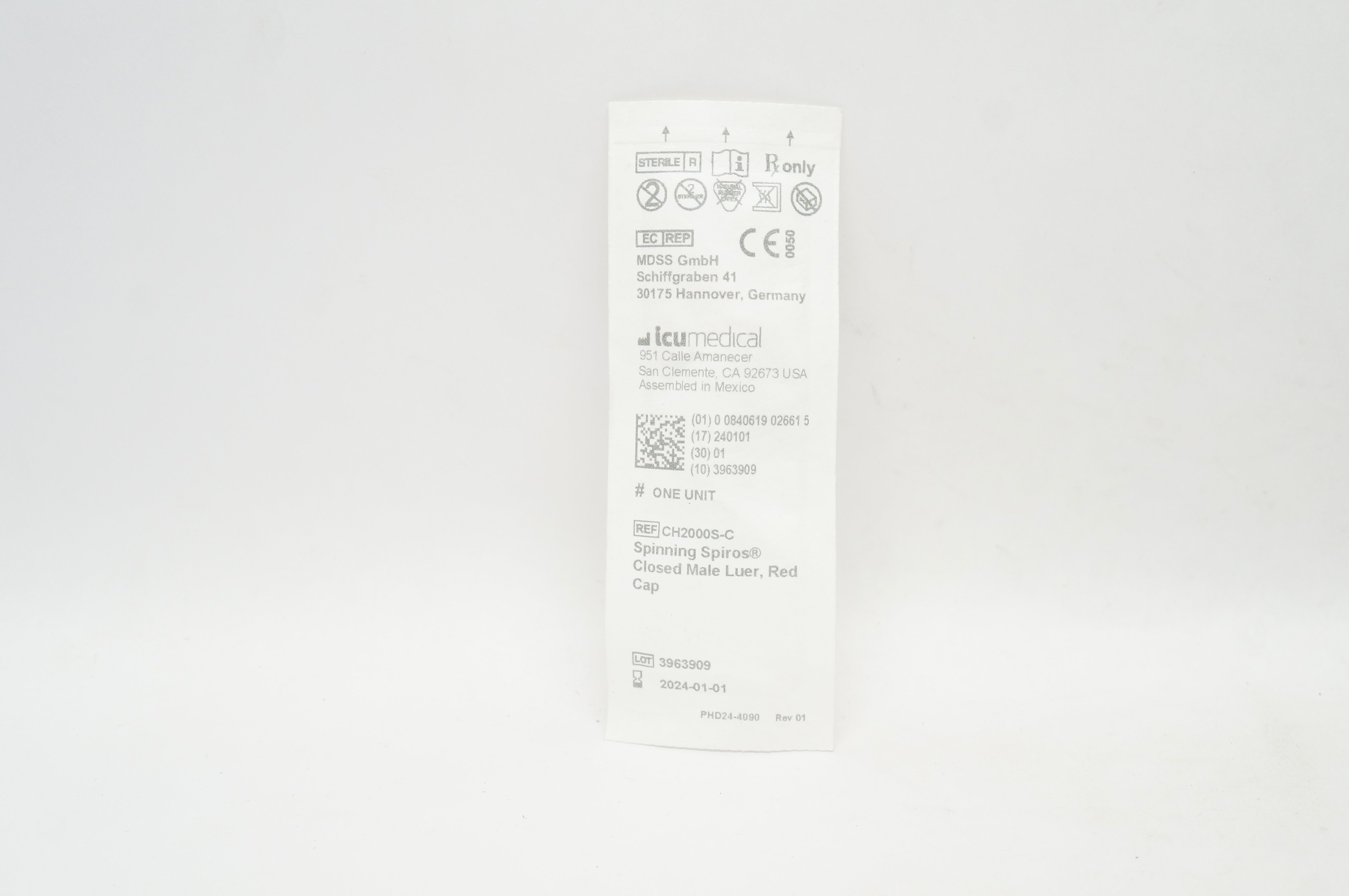 ICU Medical CH2000S-C Spinning Spiros Closed Male Luer Red Cap