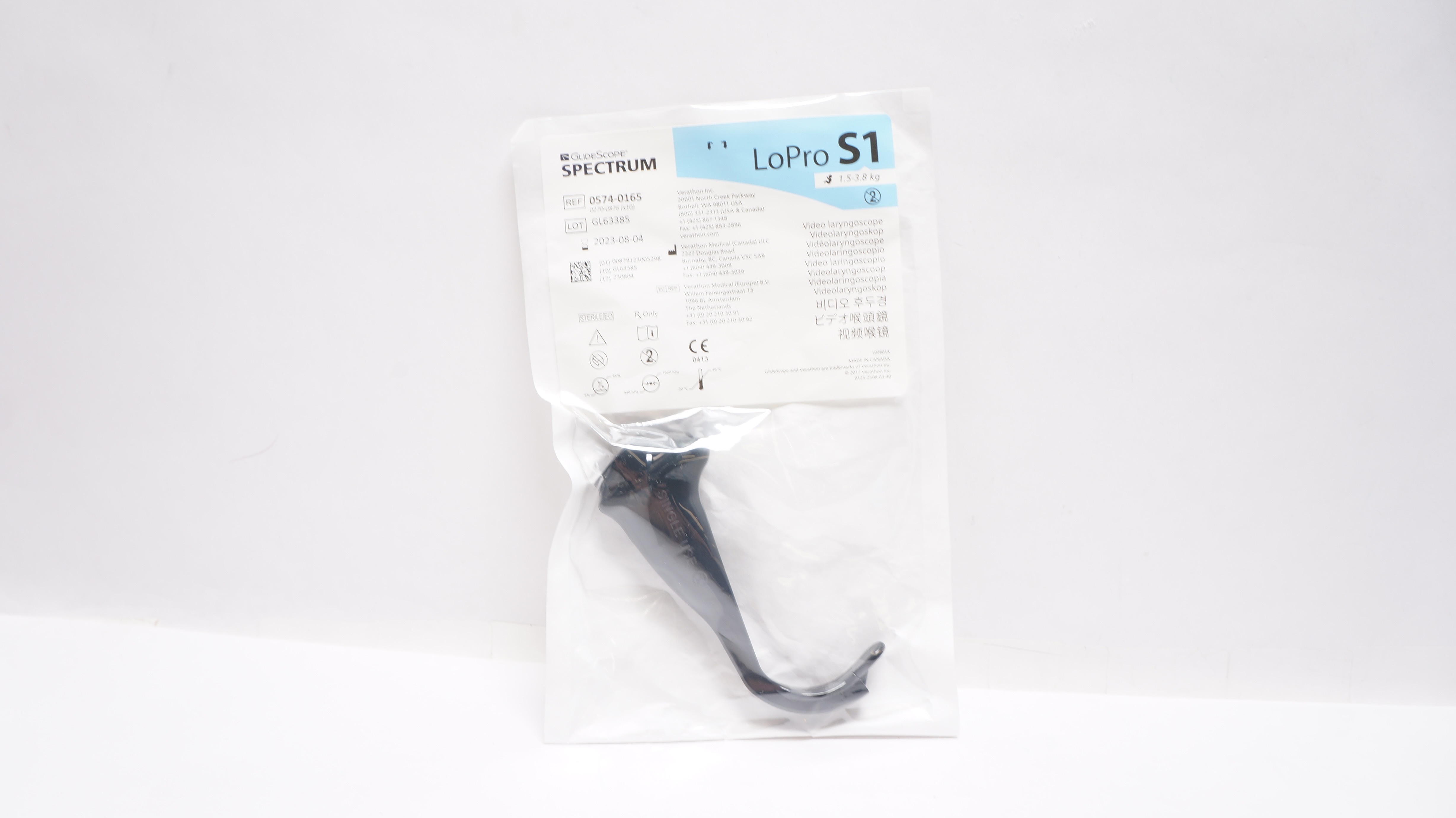 Verathon 0574-0165 GlideScope Spectrum LoPro S1 Video Laryngoscope 1.5-3.8kg (x)