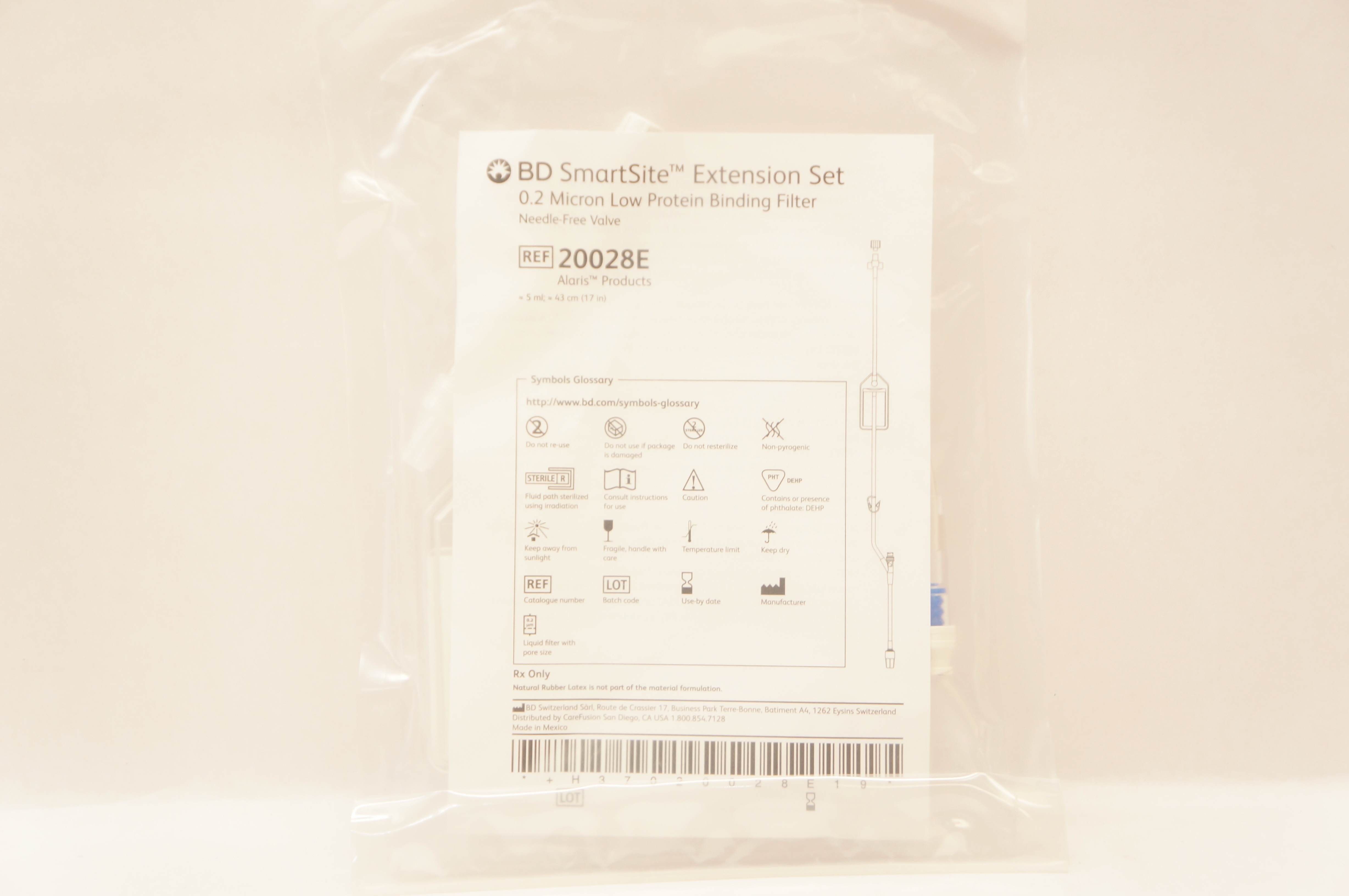 BD 20028E Alaris SmartSite Extension Set 0.2 Micron Binding Filter 5ml x 17inch