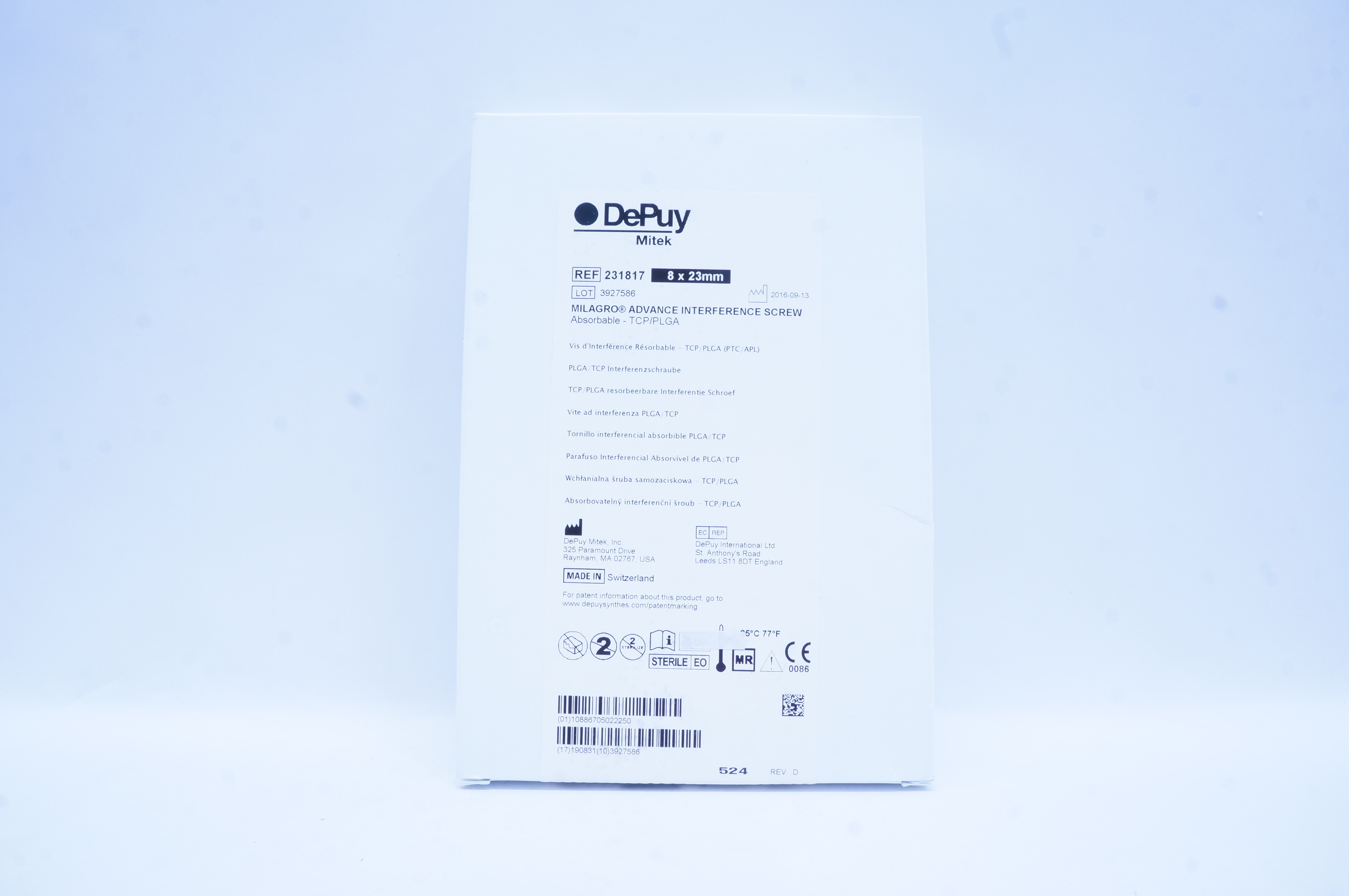 DePuy 231817 Milagro Advance Interference Screw Absorbable-TCP/PLGA 8 x 23mm (x)