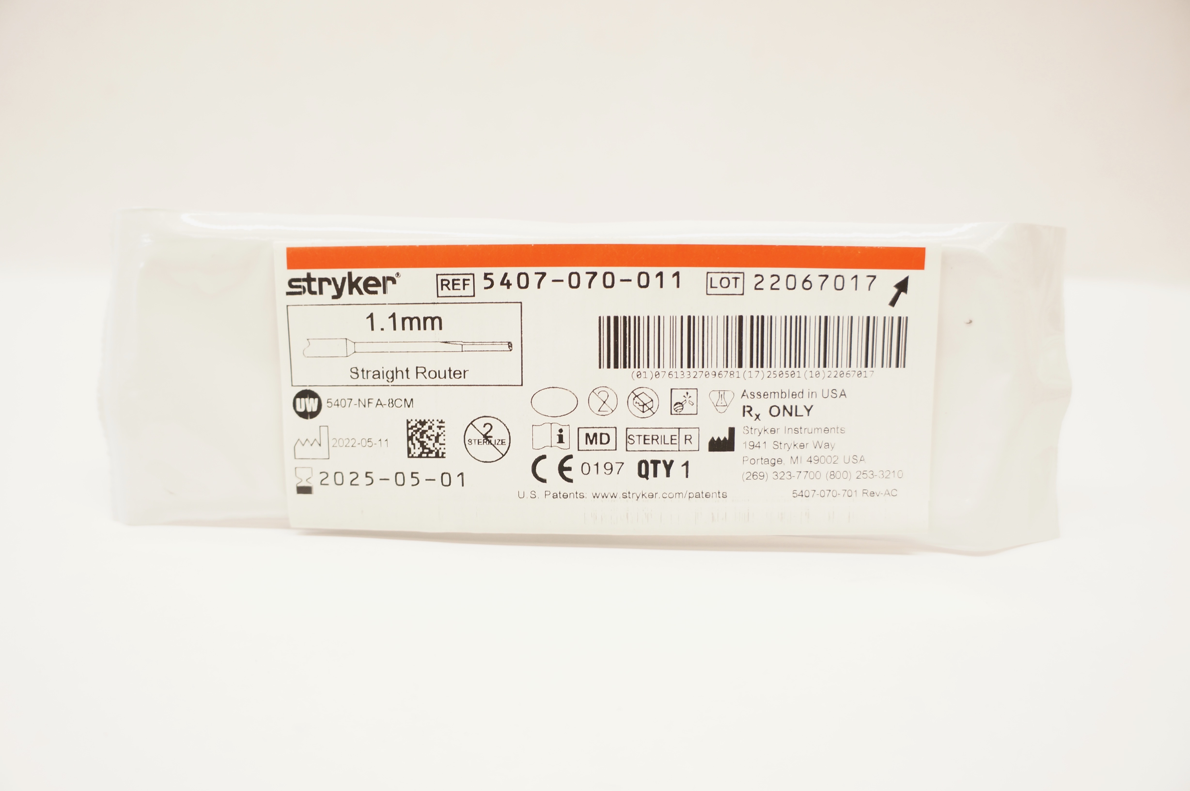 Stryker 5407-070-011 1.1mm Straight Router