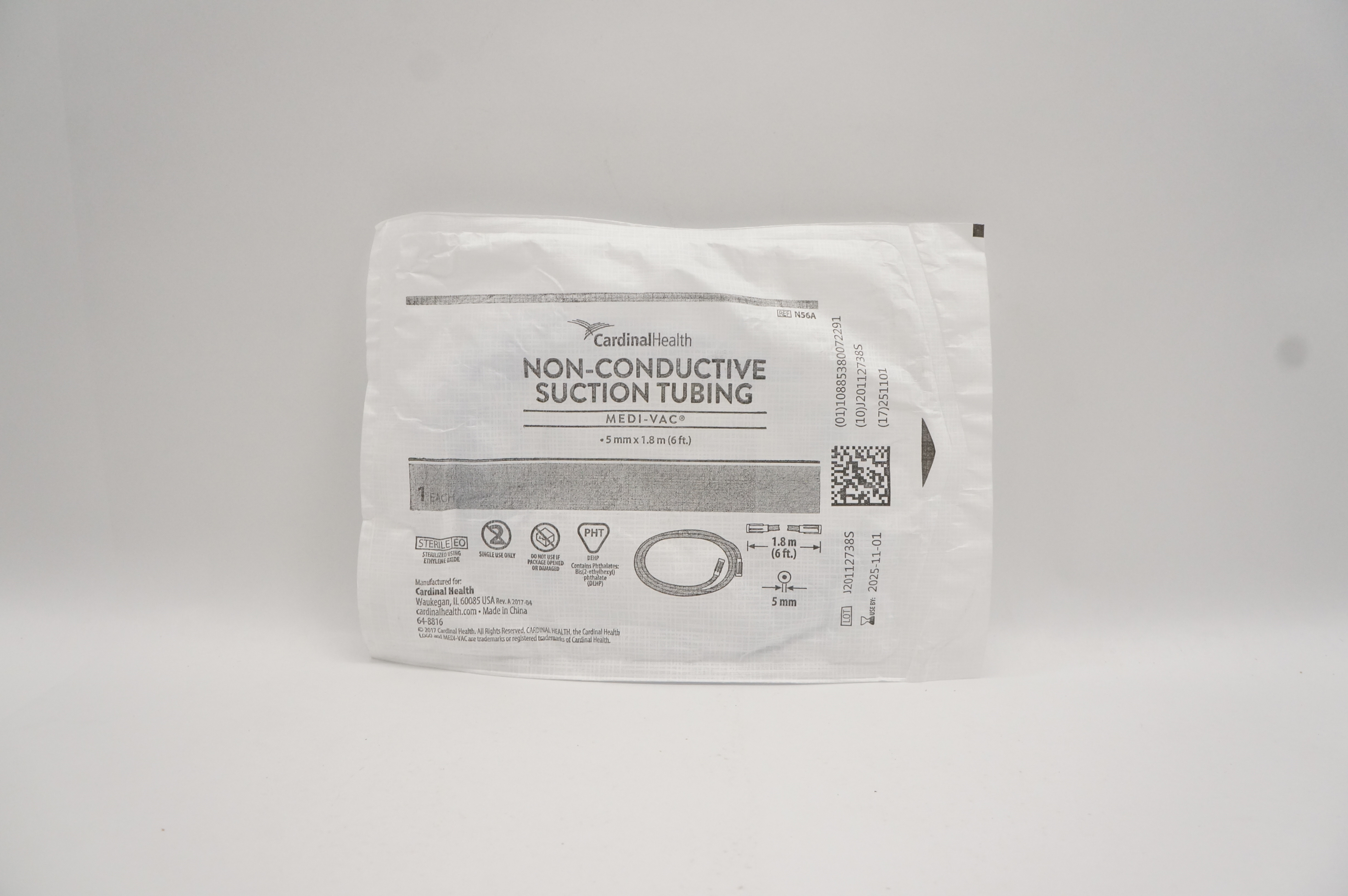 Cardinal Health N56A Medi-Vac Non-Conductive Suction Tubing 5mm x 6Ft