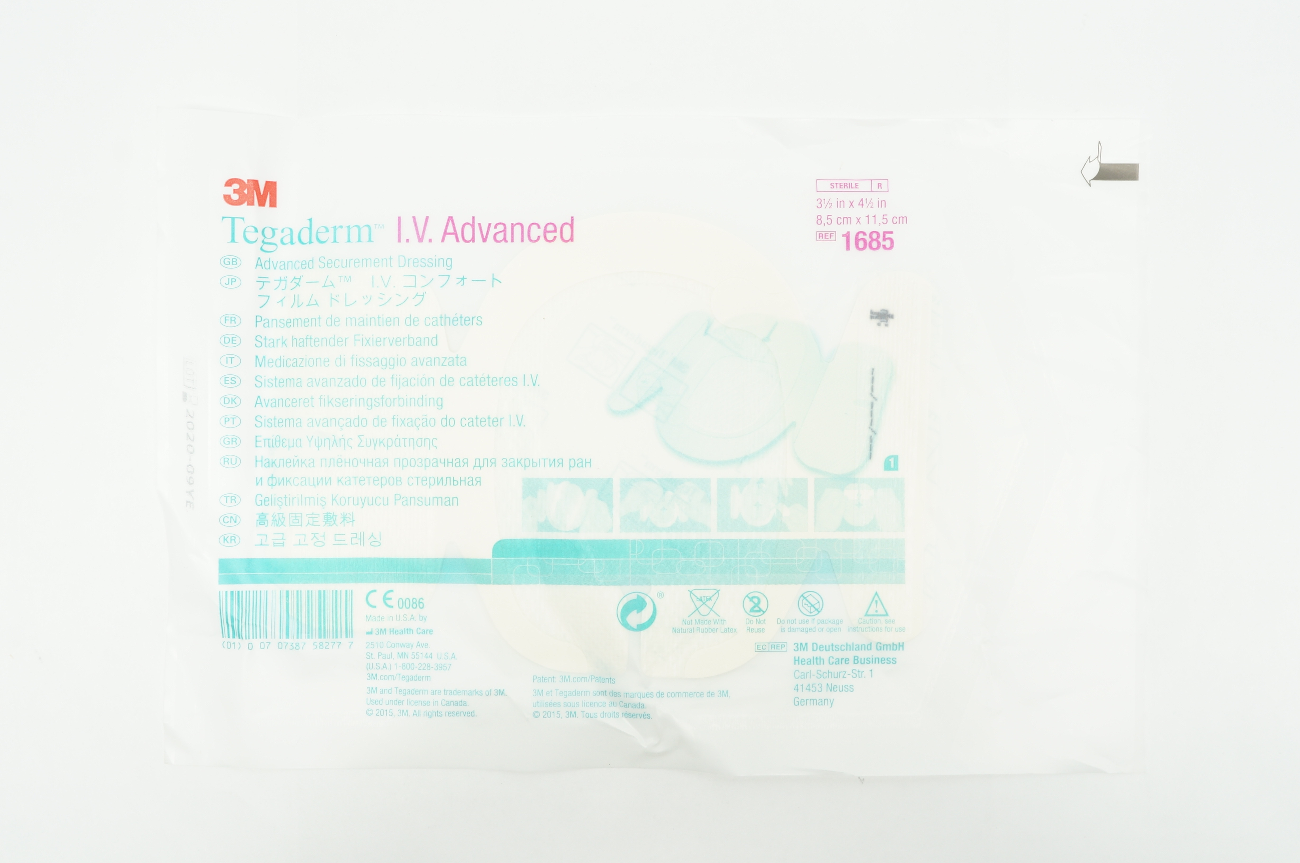 3M 1685 Tegaderm I.V. Advanced Securement Dressing 3-1/2 x 4-1/2 inch (x)