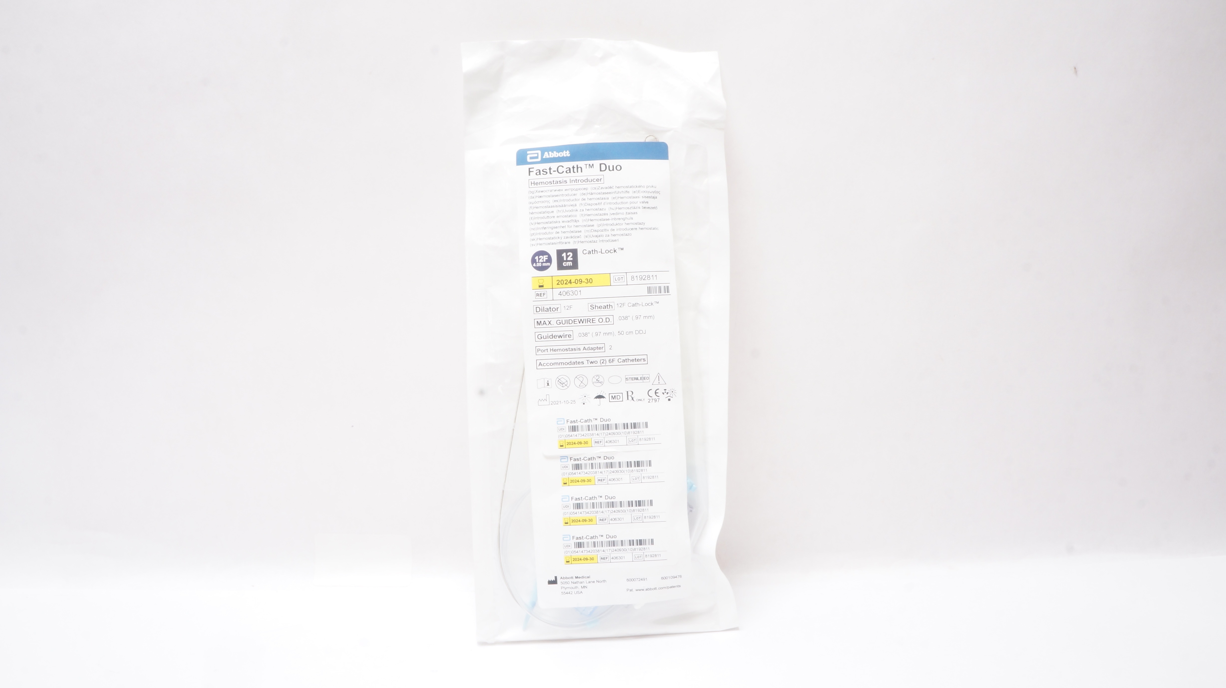 Abbott 406301 Fast-Cath Duo Hemostasis Introducer 12F