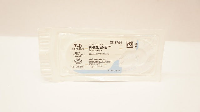 Ethicon 8701 7-0 PROLENE Blue Monofilament BV-1 9.3mm 3/8c Taperpoint 18inch (x)