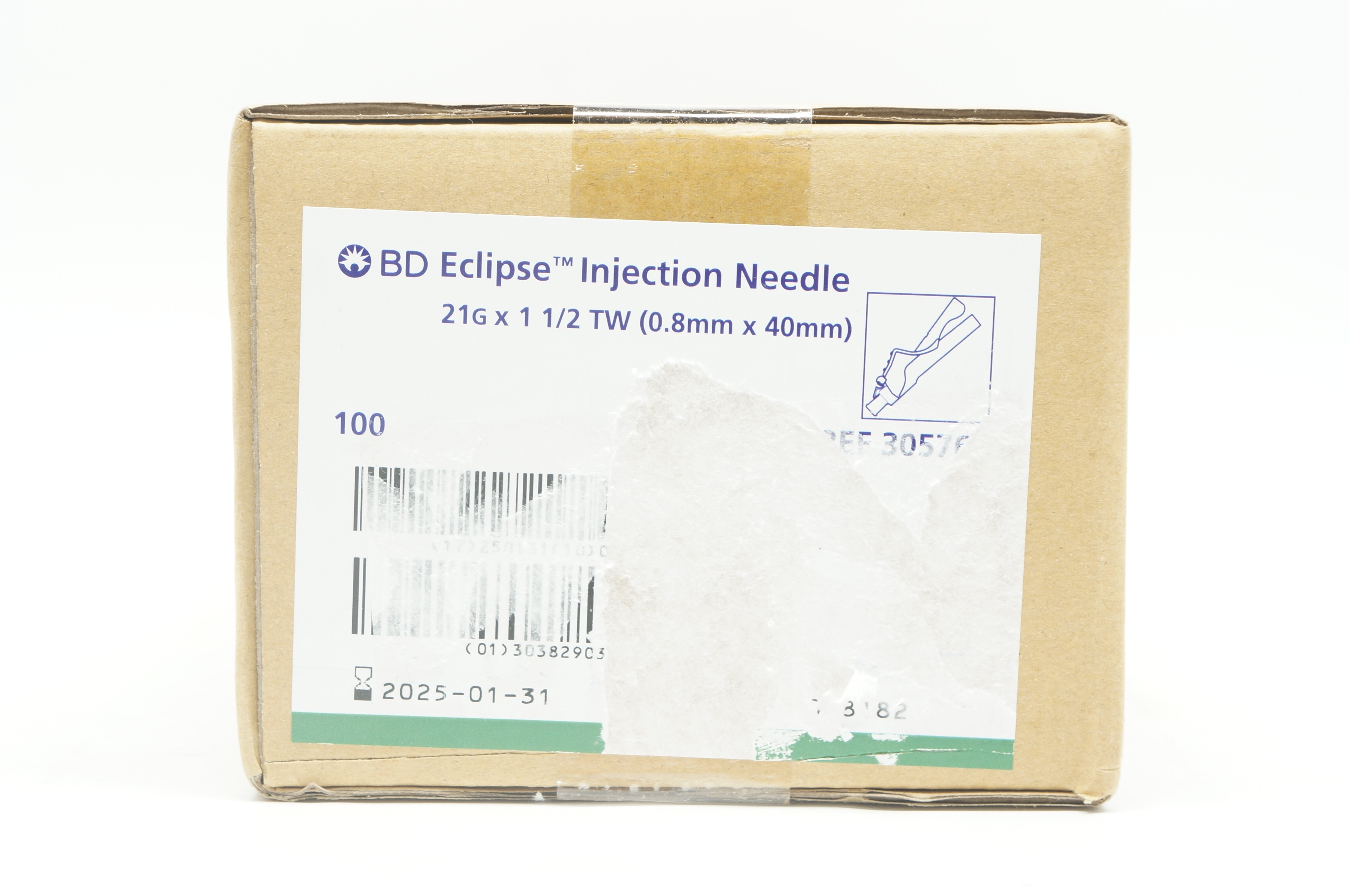 BD 305765 Eclipse Injection Ndle 21G x 1 1/2 TW - Box of 100
